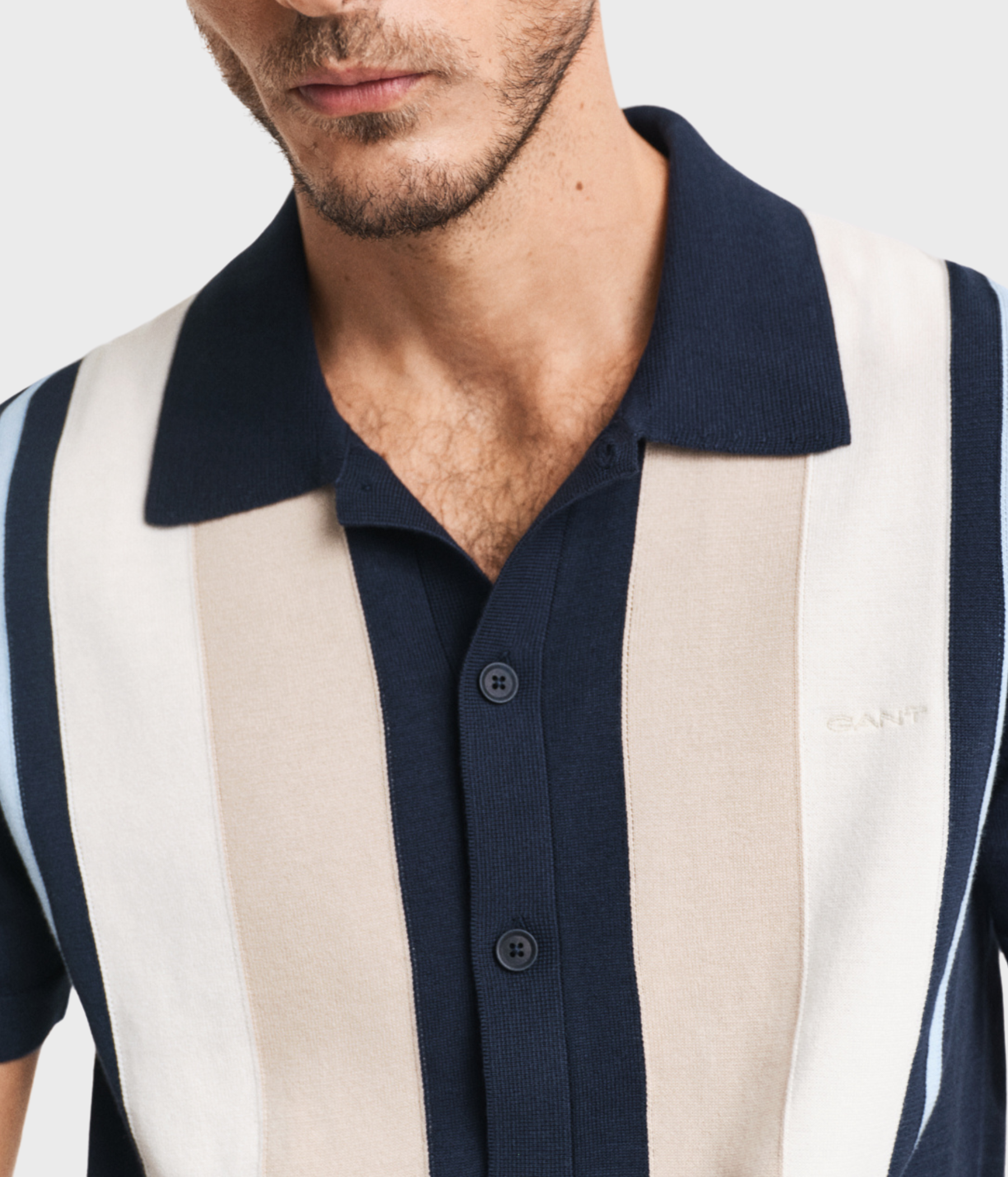 COLOR BLOCKED COTTON SS POLO (433 EVENING BLUE)