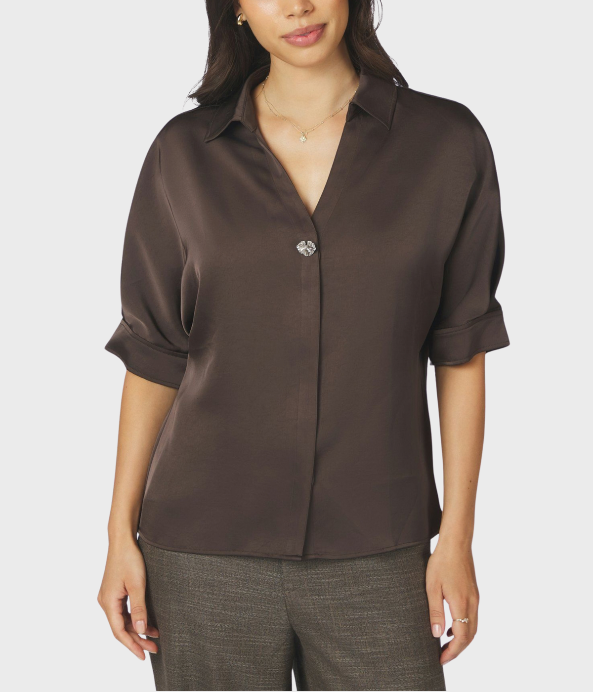 Carm Heavy Sateen Shirt (676 DARK BROWN)