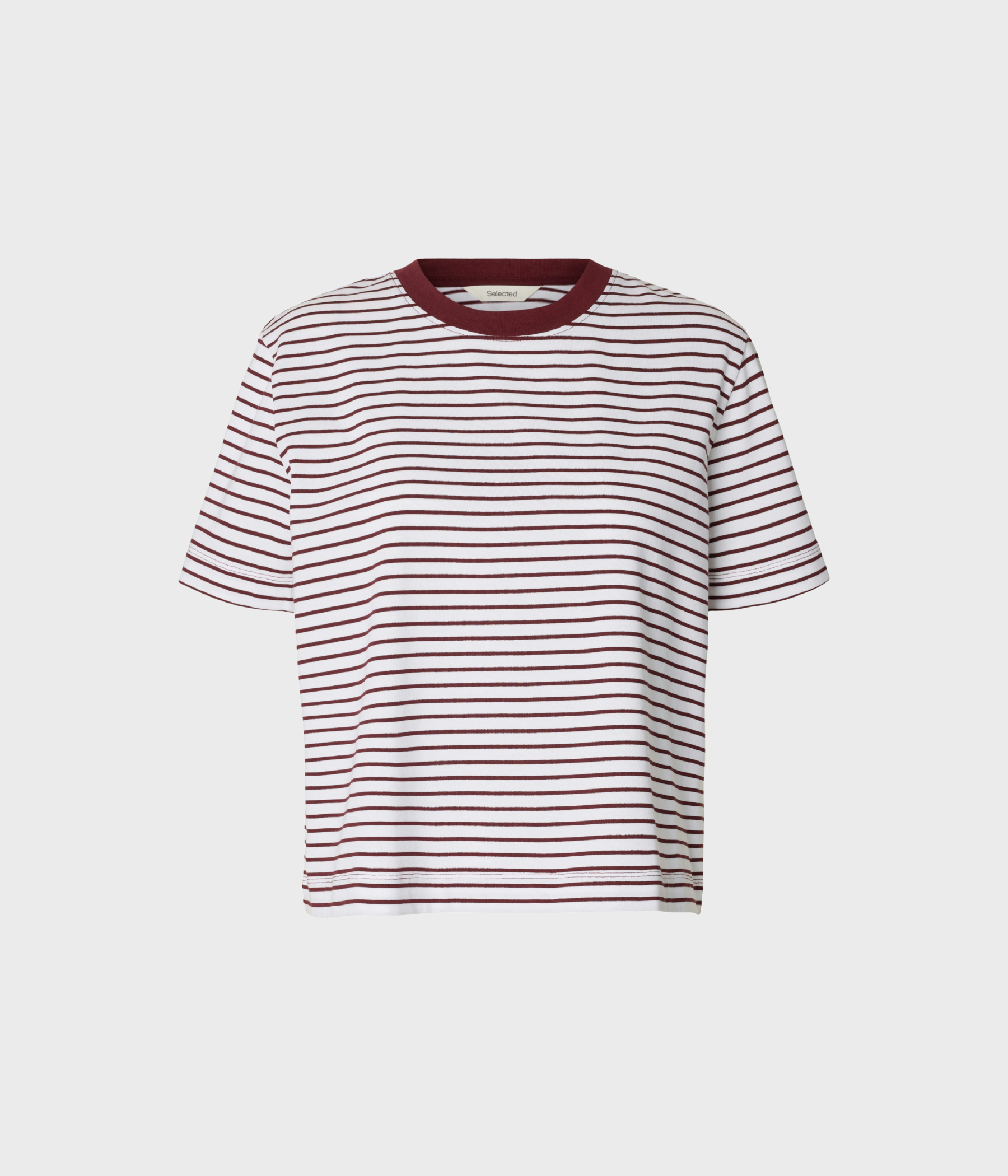 Slfessential Ss Striped Boxy Tee Noos. (Tawny Port Stripes:BRIGHT WHITE - THIN)
