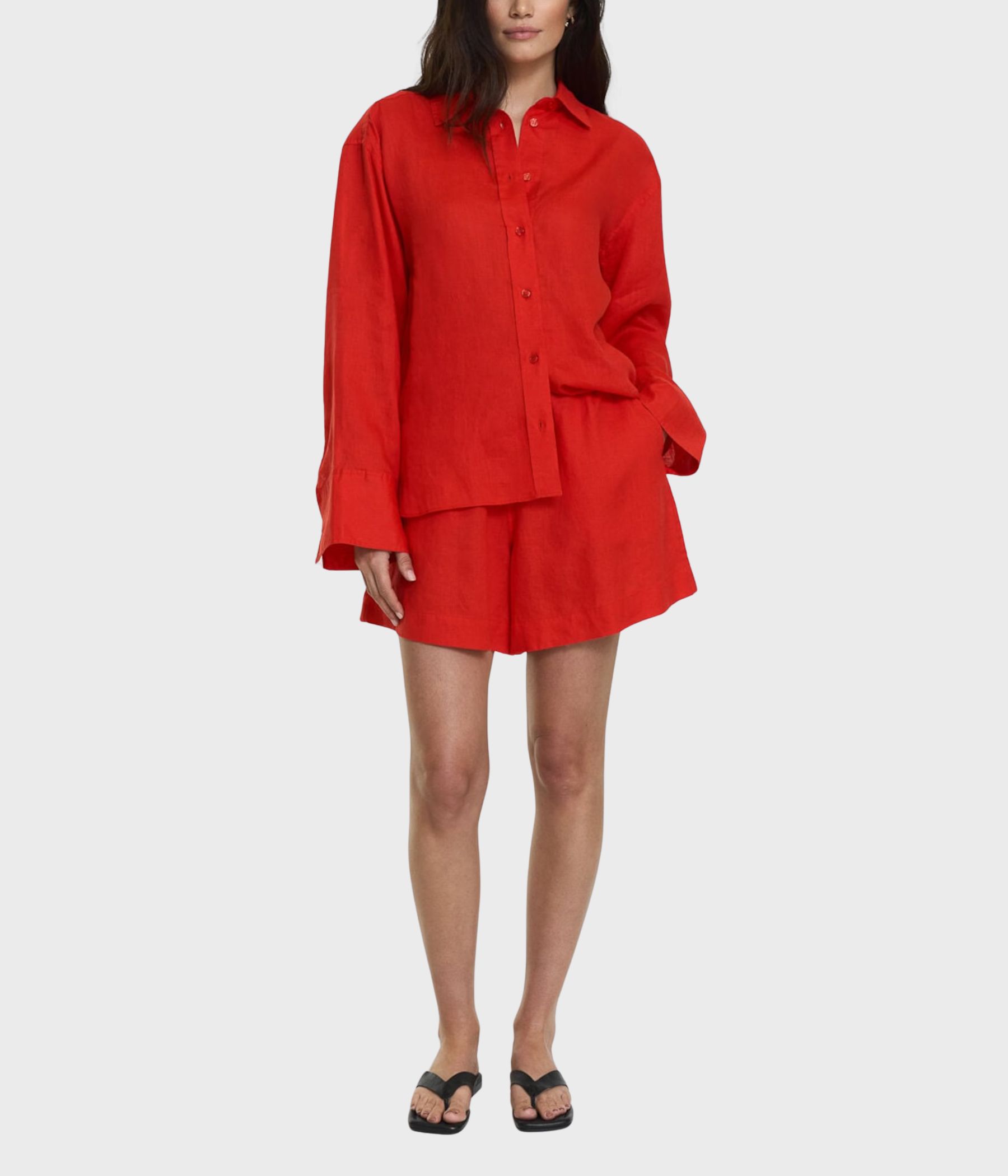 Evianna Linen Shirt (Poppy Red)