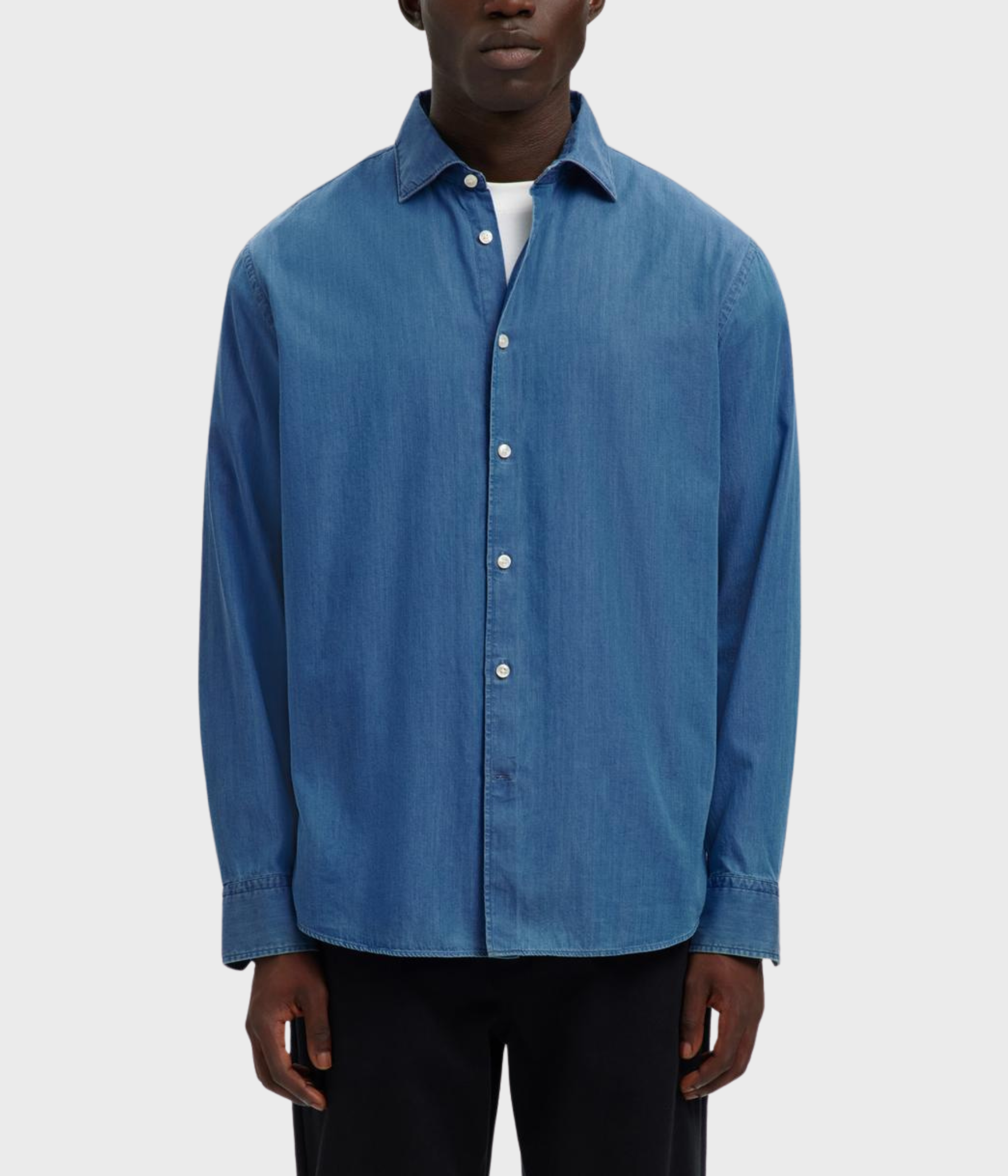 SLHREGLEO DENIM LS SHIRT SPREAD. (Medium Blue Denim)