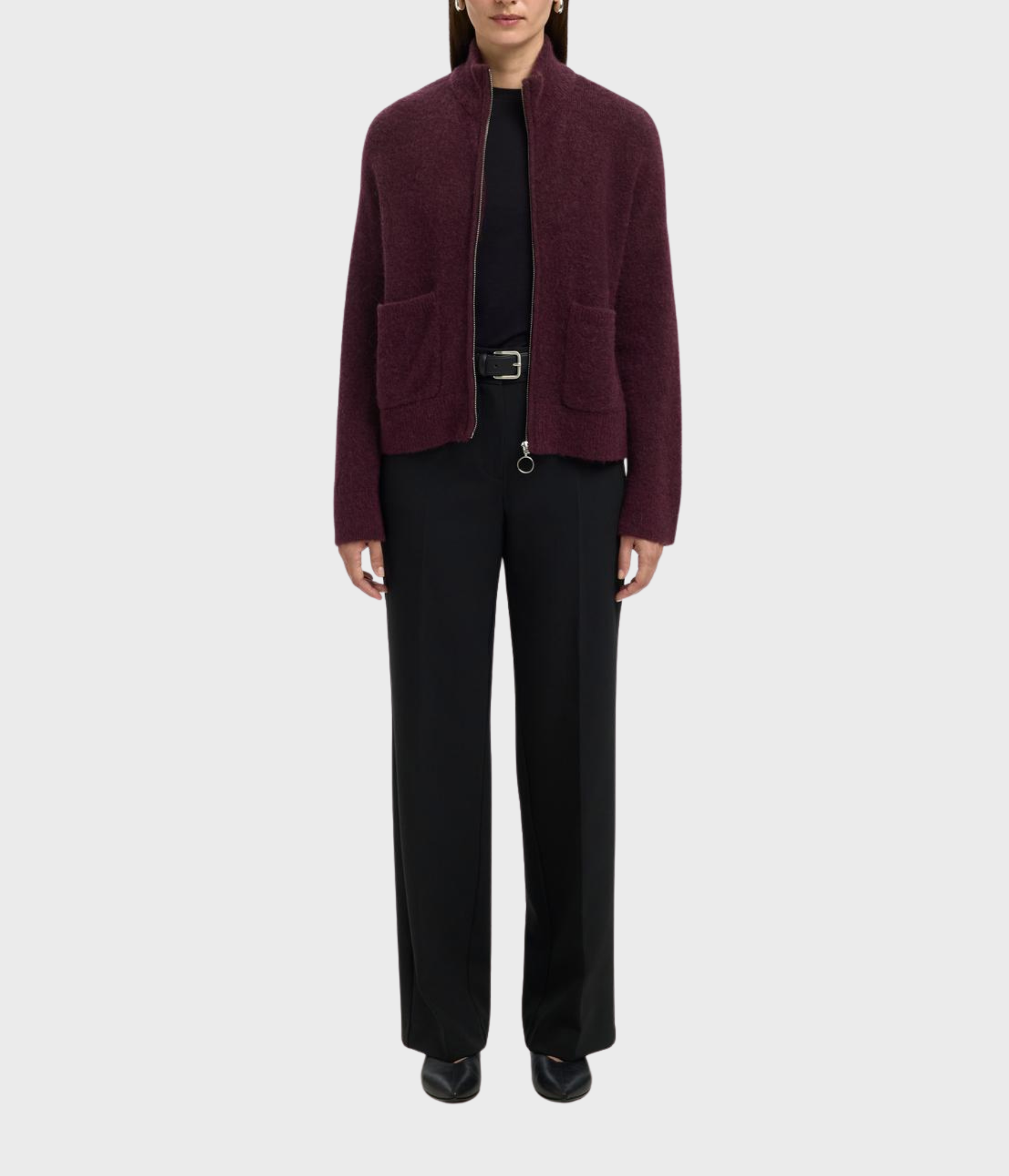 SLFSIA RAS LS KNIT ZIPPER CARDIGAN NOOS (Fig Detail:MELANGE)