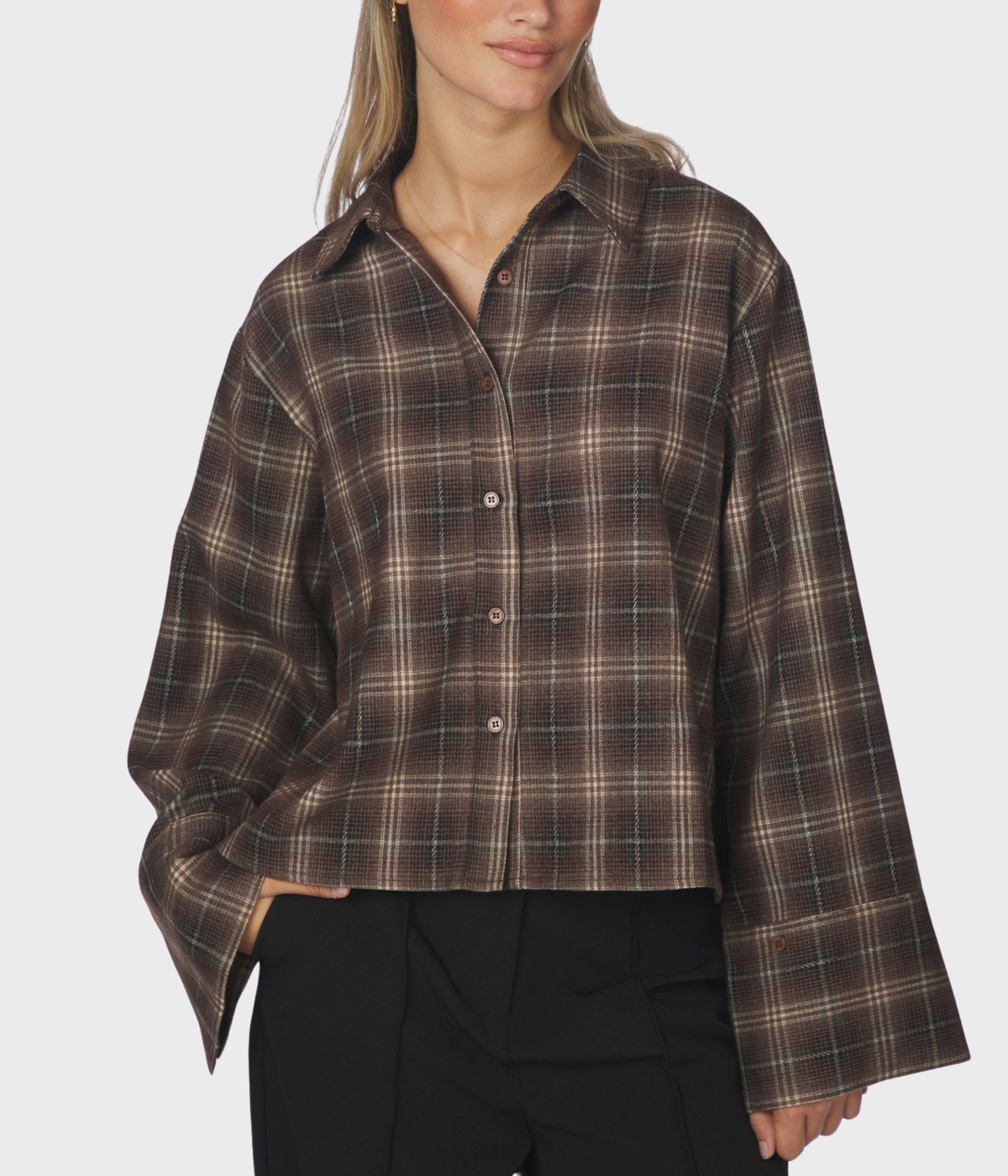 Jaylin Flannel Check Shirt (811 Dark Taupe)