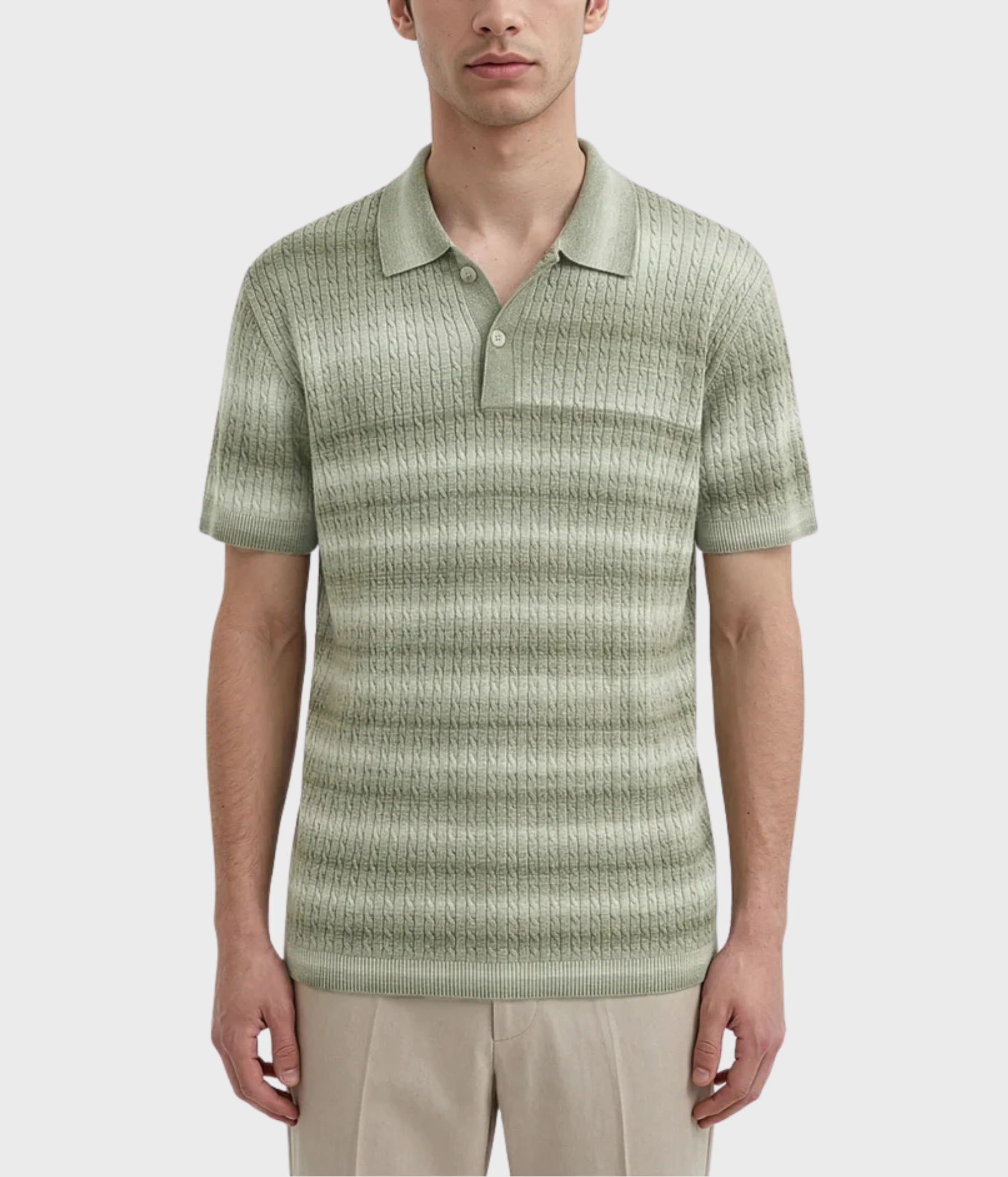 Gabe Knitted Polo (Striped green)