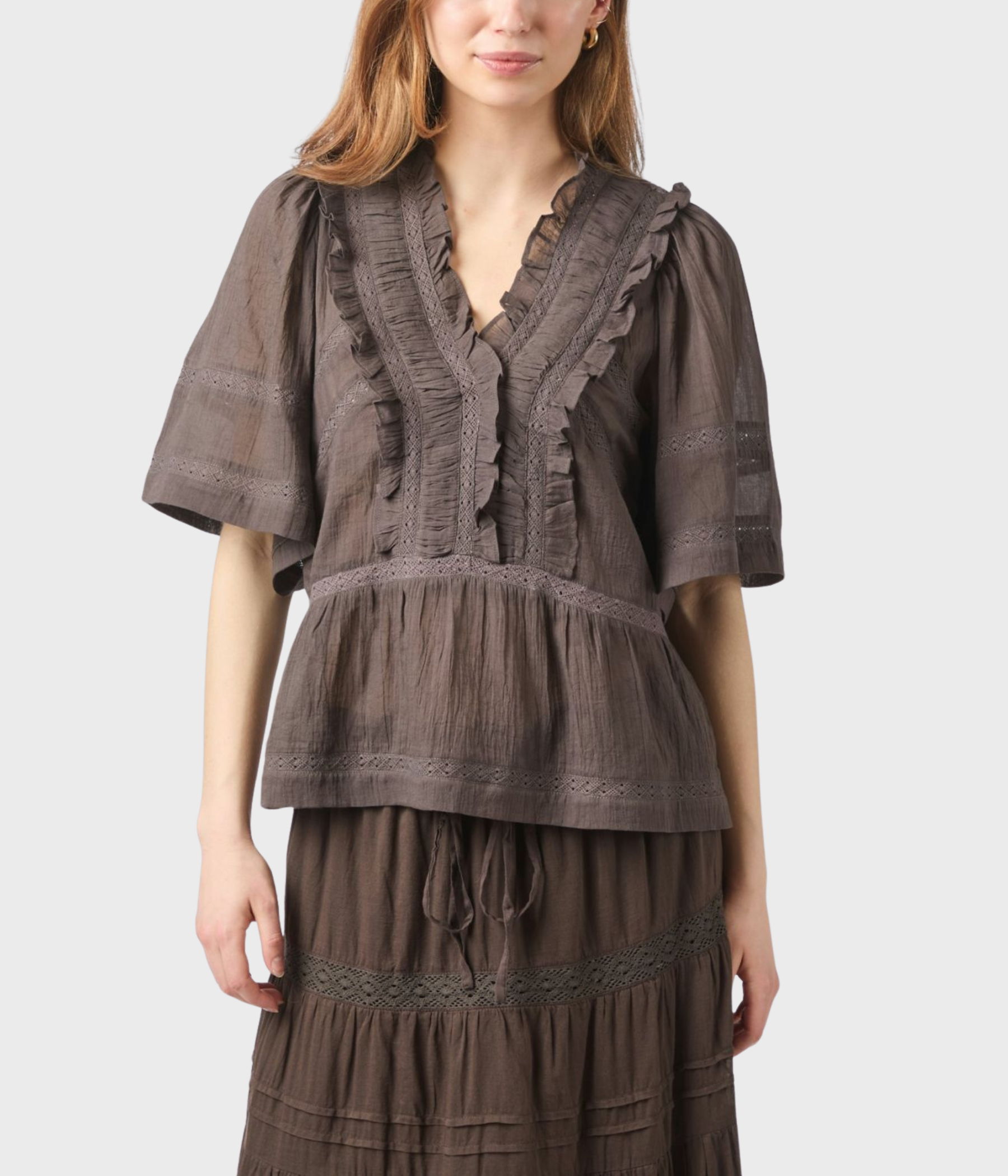 Evienne S Voile Top (676 DARK BROWN)