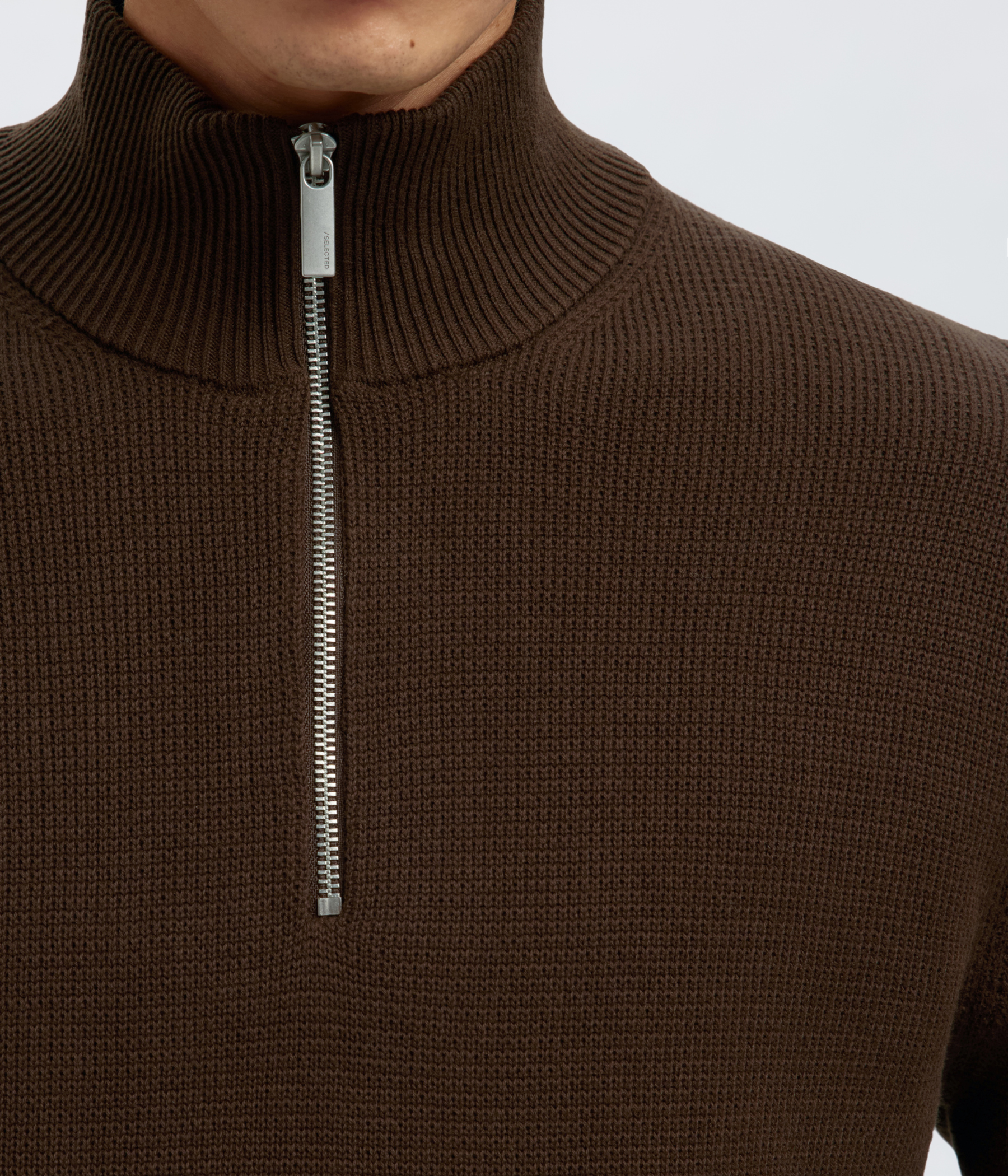 SLHDANE LS KNIT STRUCTURE HALF ZIP NOOS. (Demitasse)