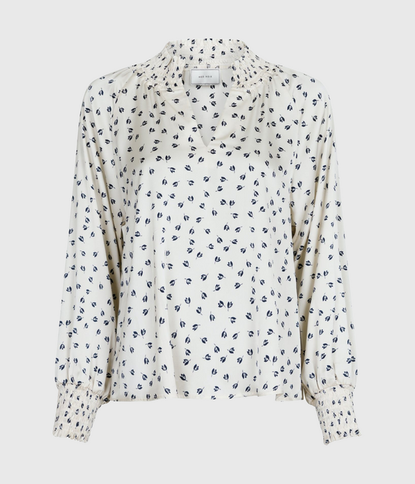 Stone Drapy Flower Blouse (Off white)