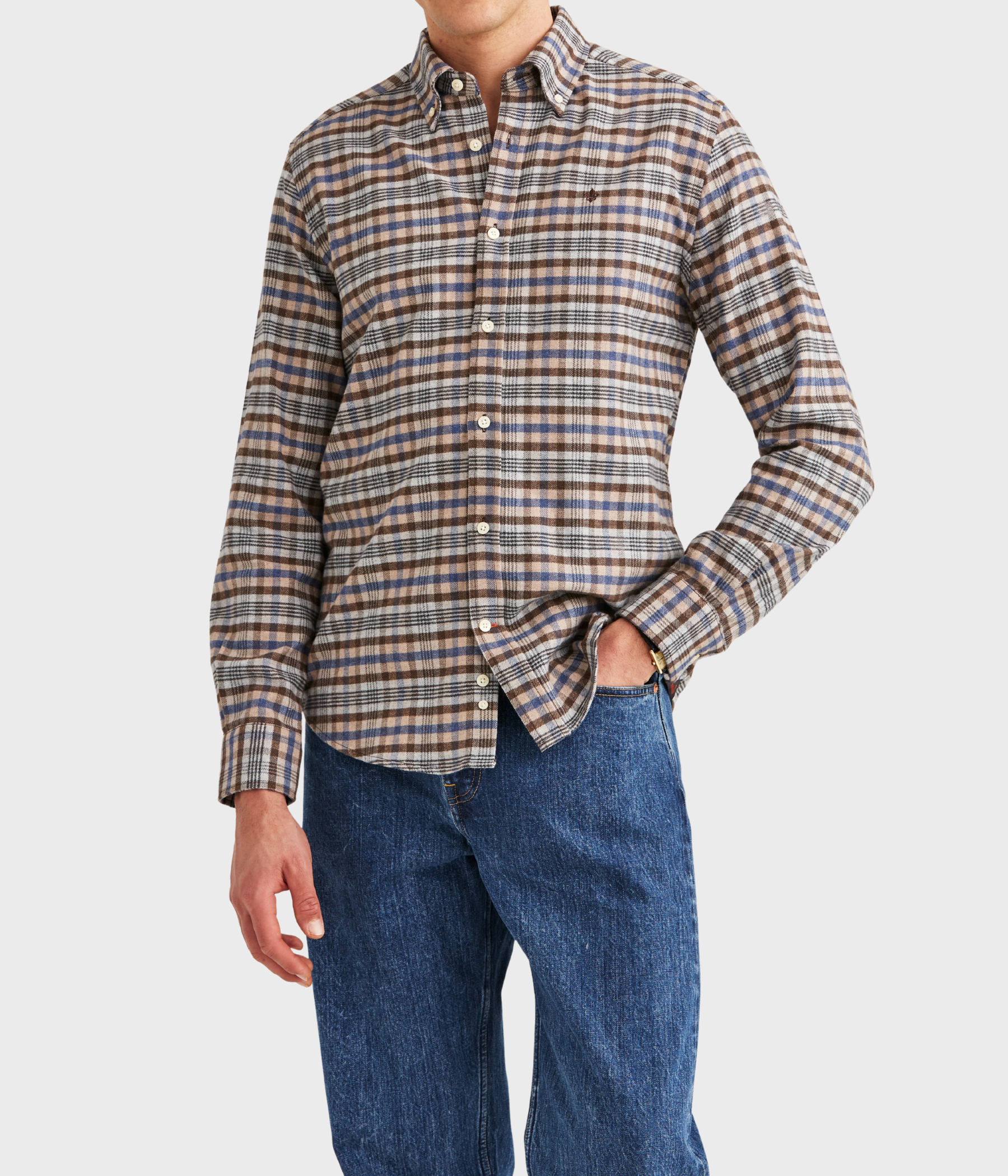 Flannel Check Shirt-Slim Fit. (80 Brown)