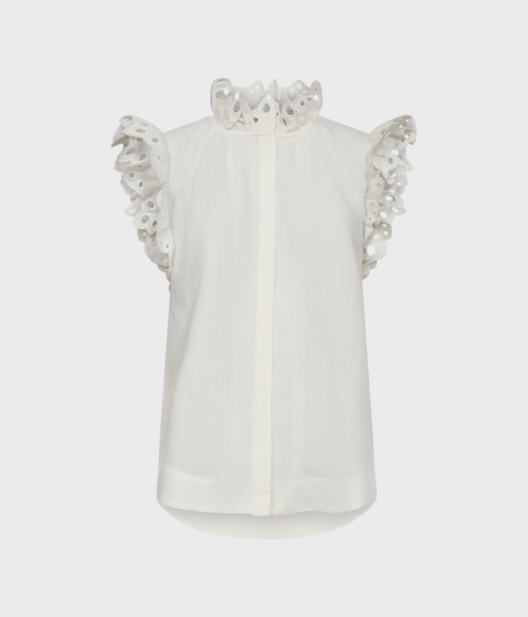 vit blus i linne med detaljerad krage