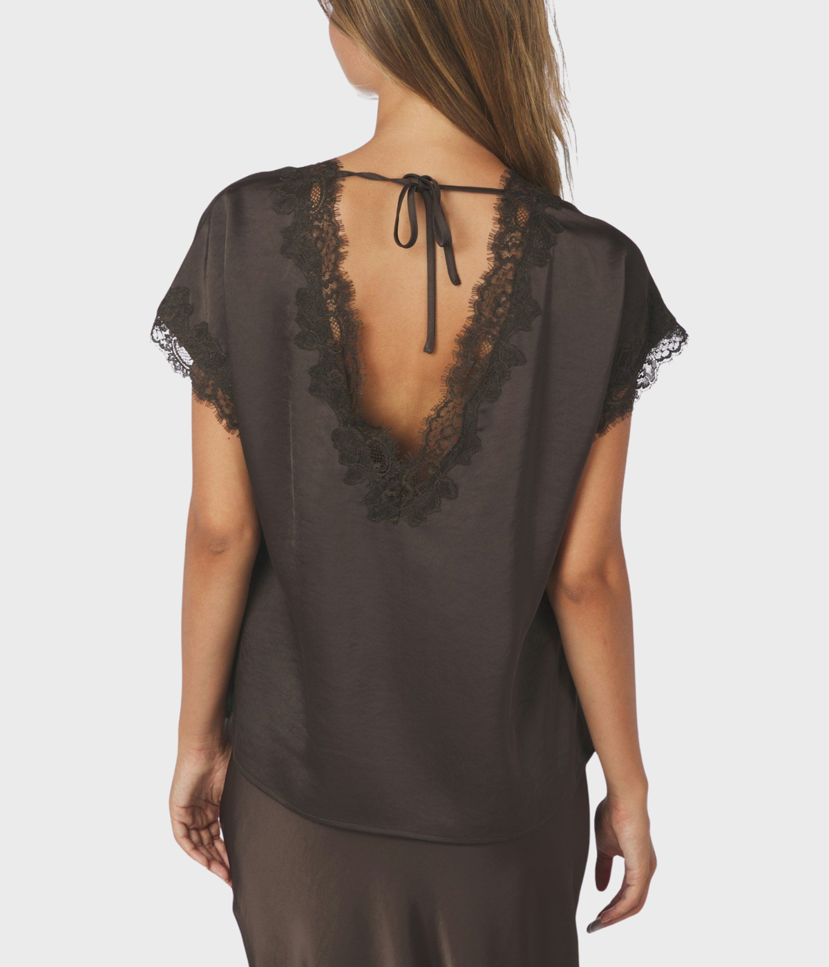 Benera Heavy Sateen Lace Blouse (676 DARK BROWN)