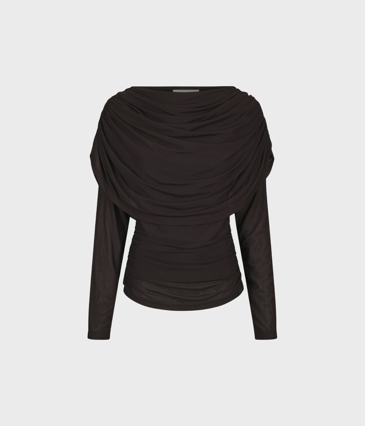 Lottuna Drapy Mesh Blouse (676 DARK BROWN)