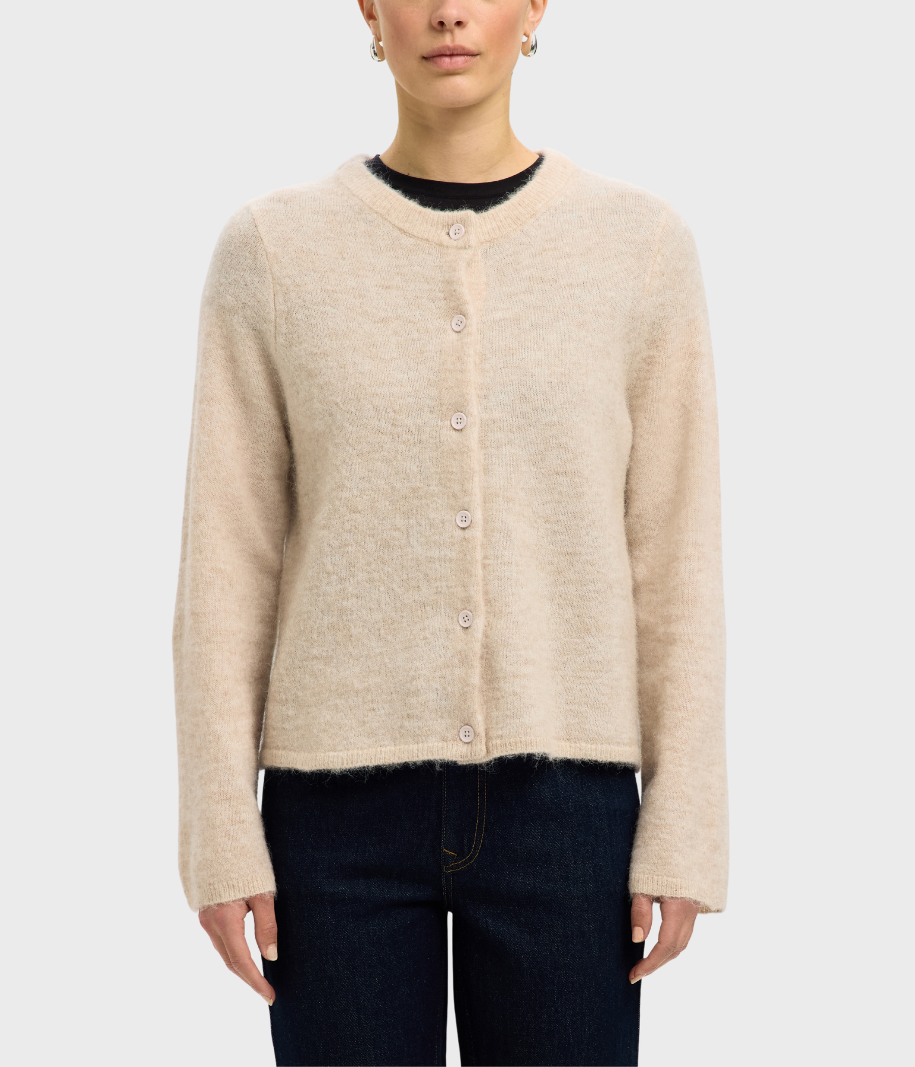 Slflulu New Ls Knit Cardigan Noos. (Birch Detail:MELANGE)