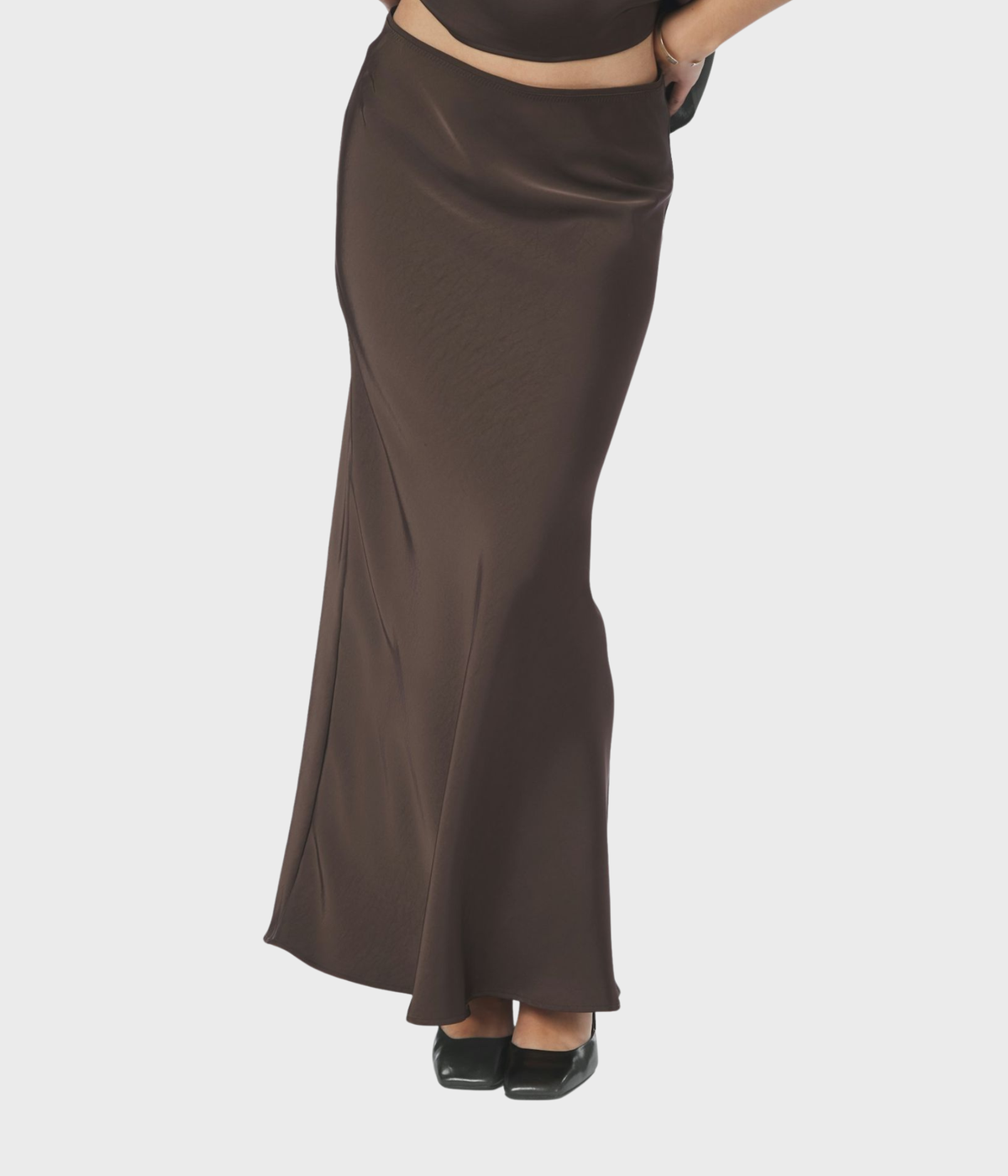 Vicky Heavy Sateen Skirt. (DARK BROWN)