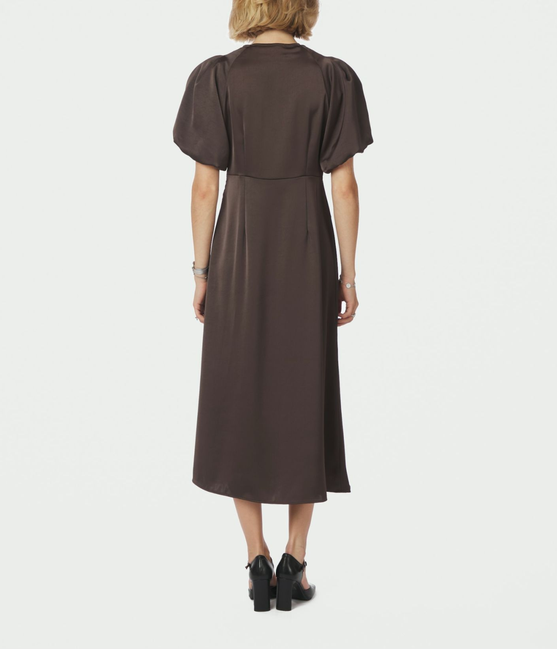 Illana Heavy Sateen Dress. (676 DARK BROWN)