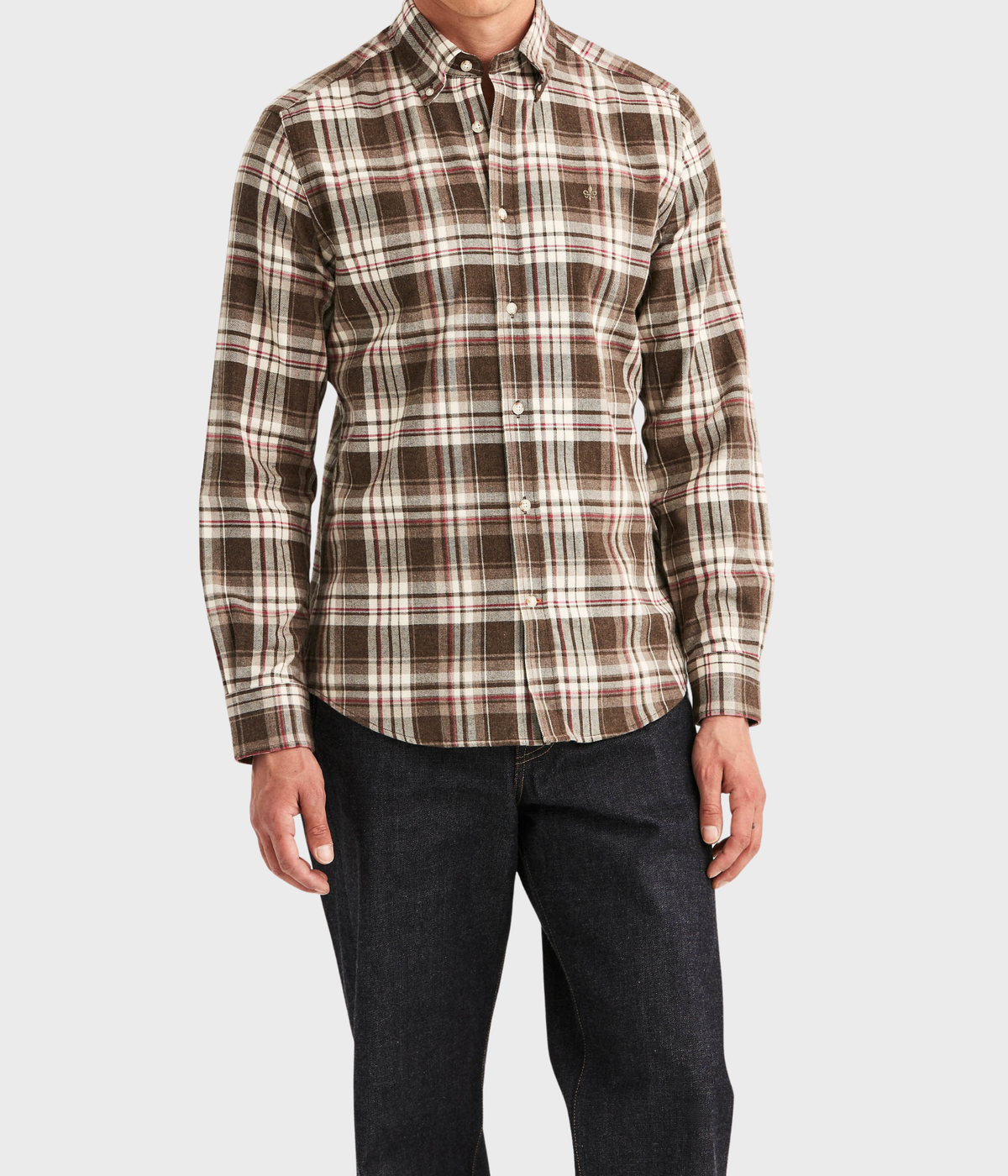 Happy Flannel Check Shirt-Classic Fit (80 Brown)