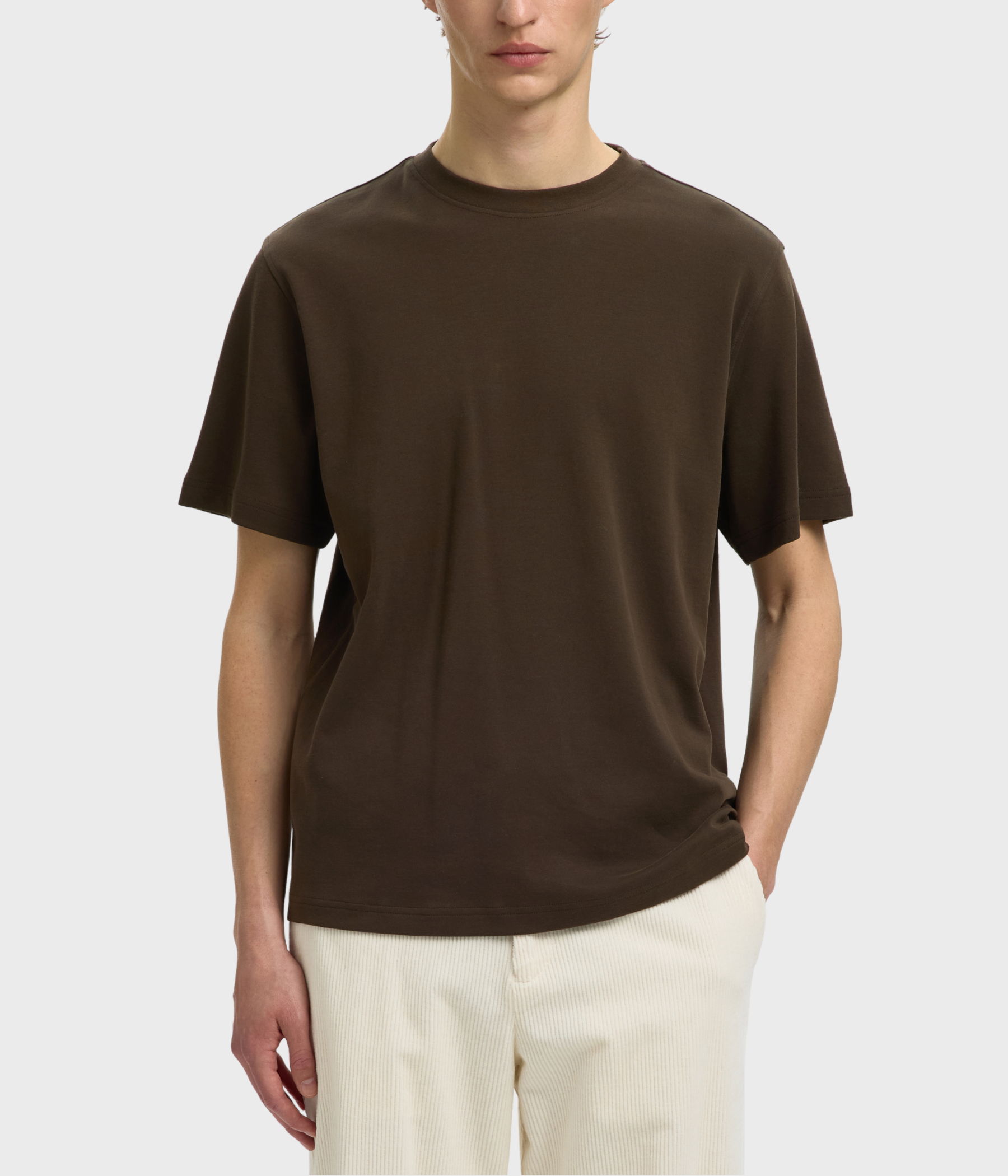 Slmtaj Mid Wgt Peach Ss O-Neck Tee Noos (Turkish Coffee)