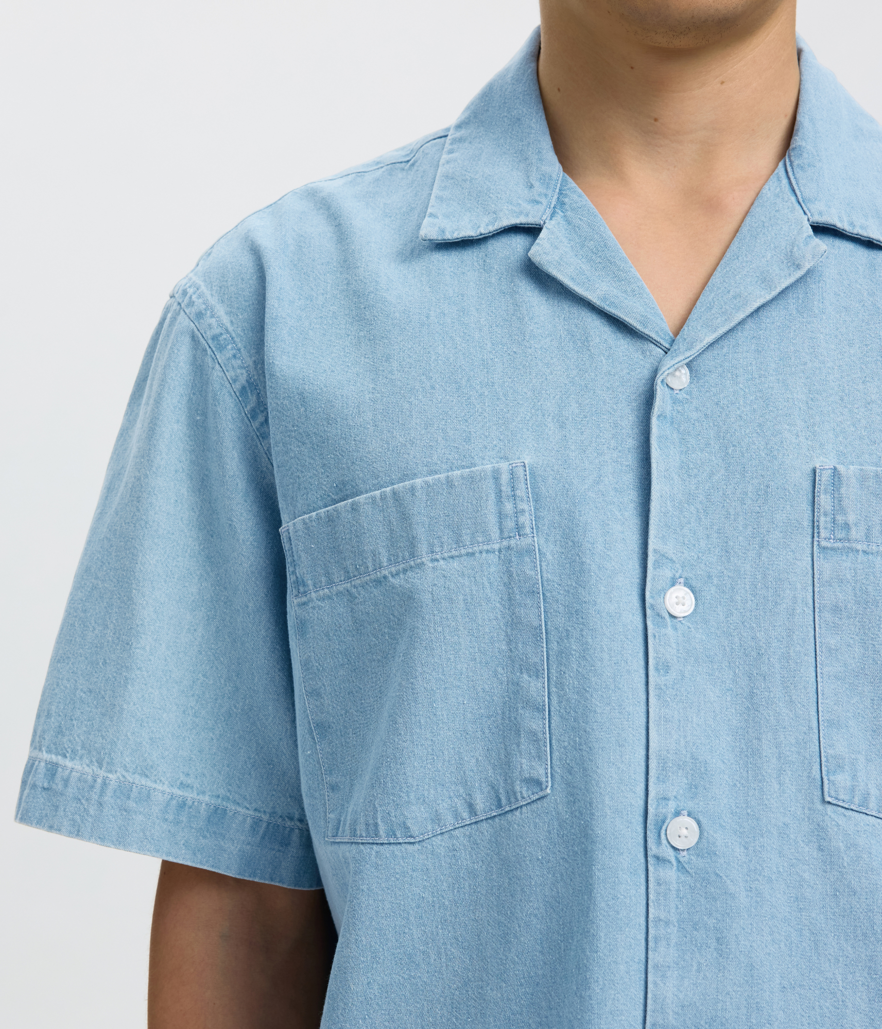 Slhrlxcarlo Denim Ss Shirt Resort (Light Blue Denim)