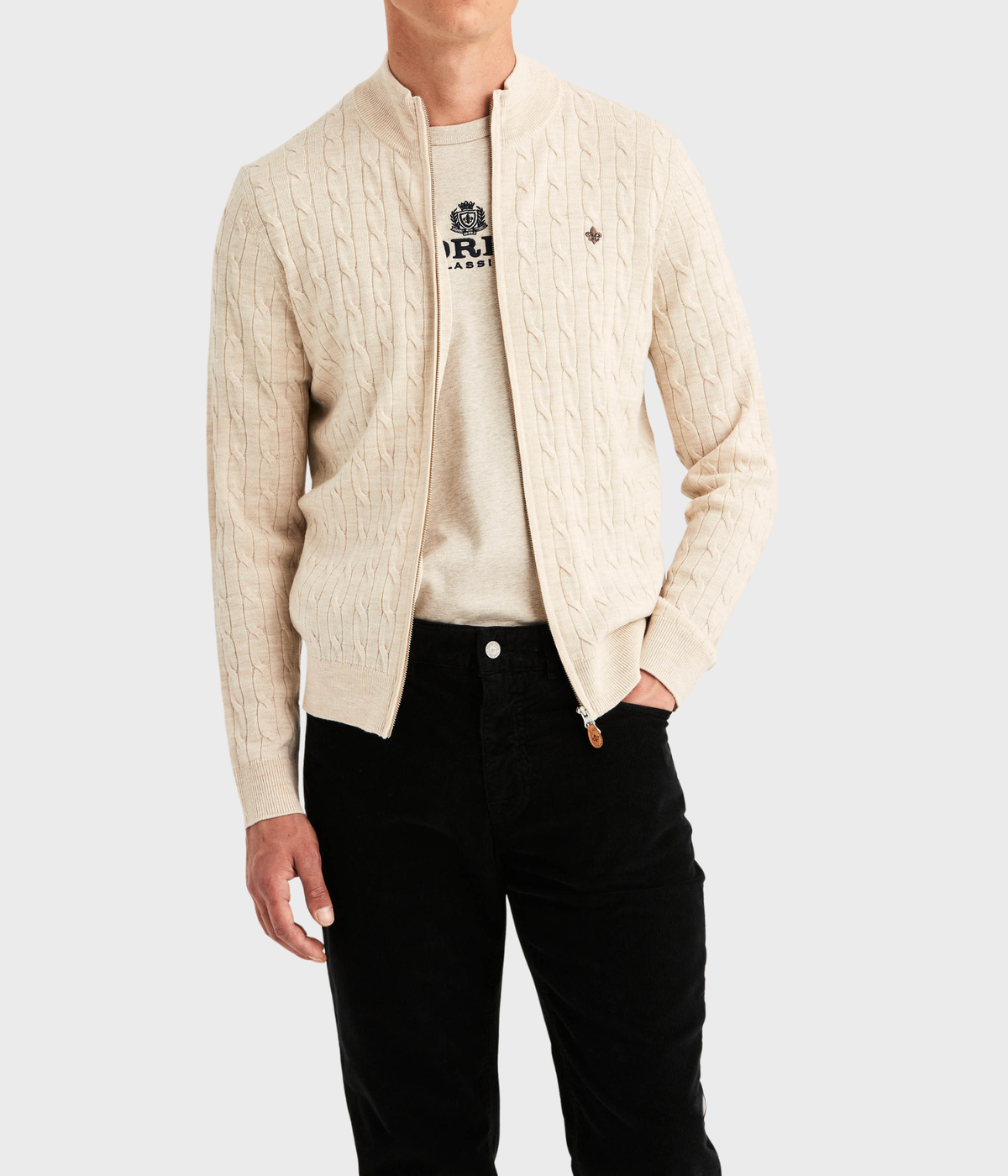 Merino Cable Zip Cardigan (04 Off white)