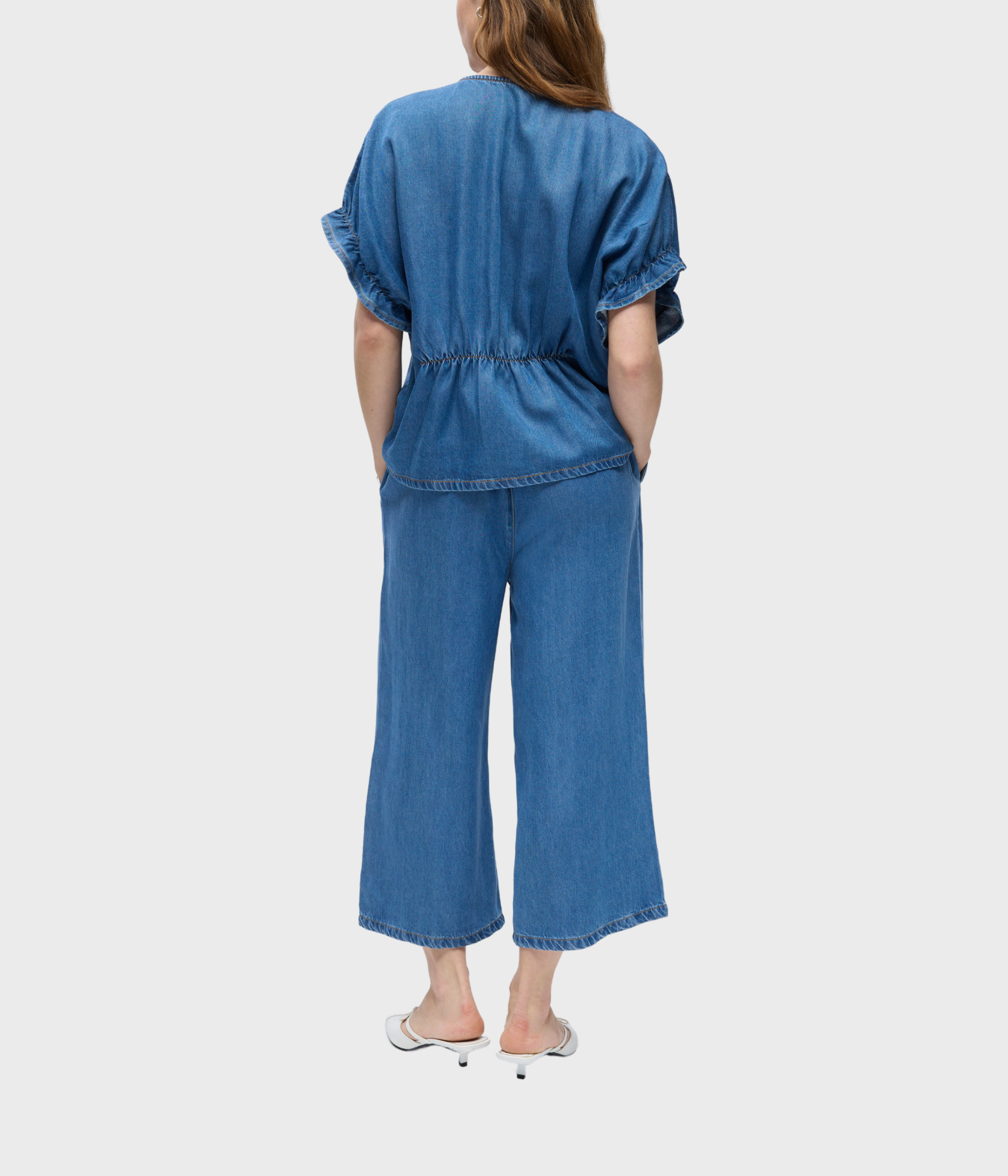 Objframe 2/4 V-Neck Re Top Noos (Medium Blue Denim)