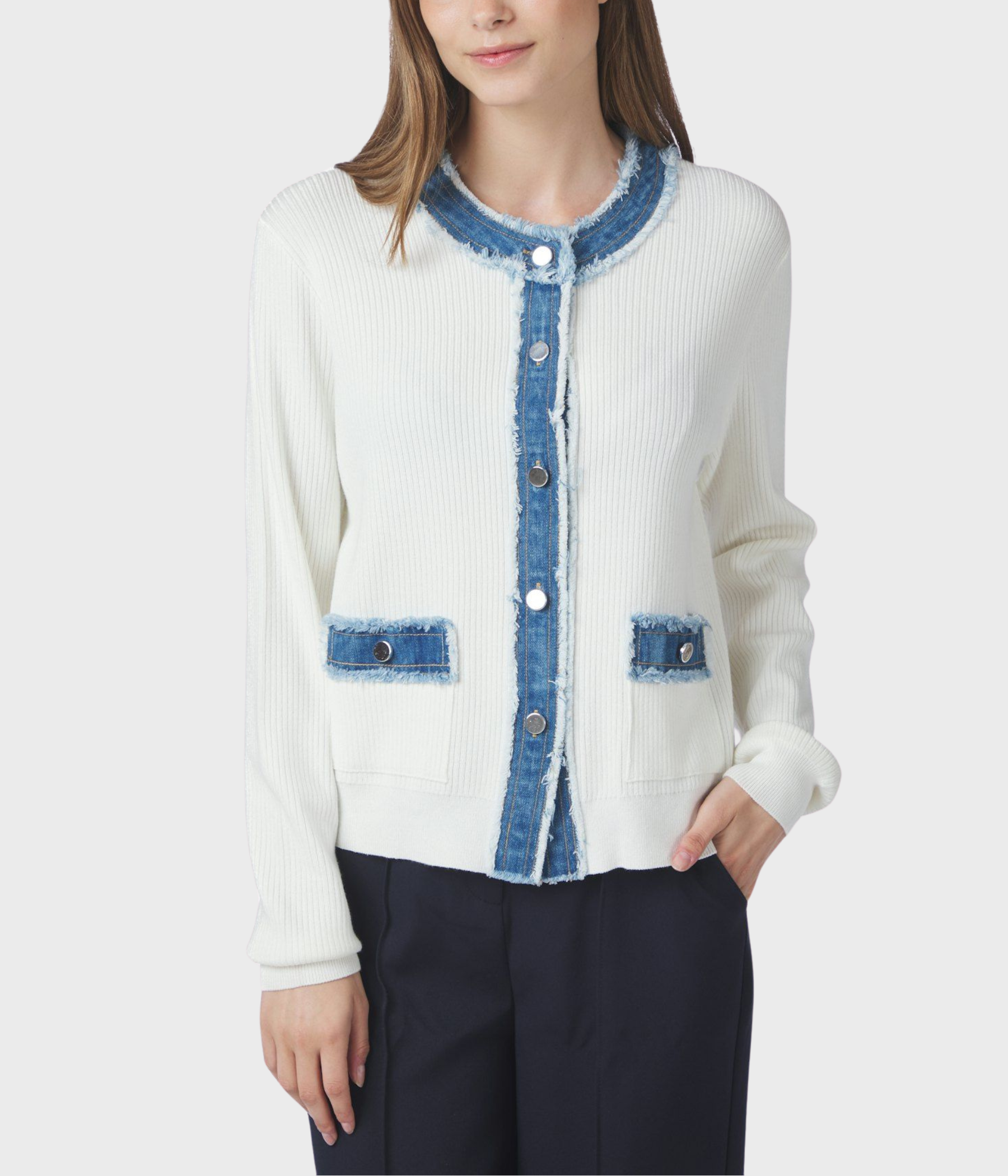 Zelma Knit Denim Cardigan (Off White)