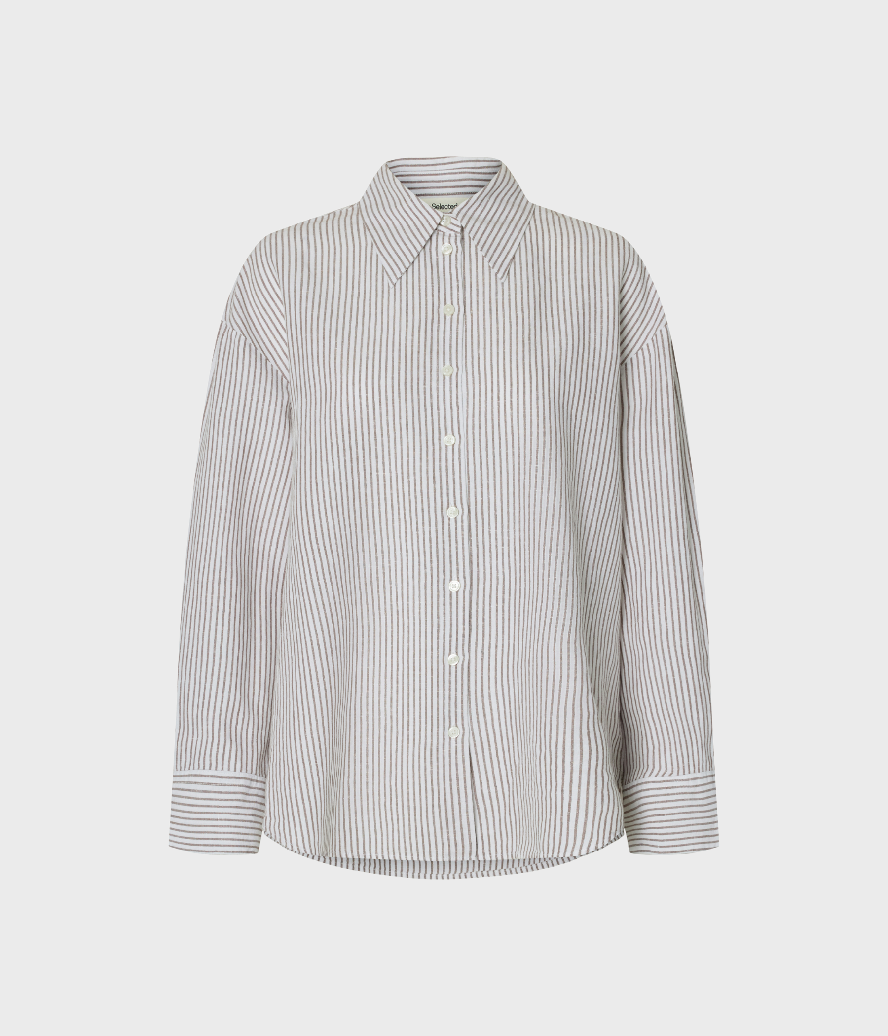 SLFCLEO OVERSIZE LINEN BLEND SHIRT NOOS (Bright White Stripes:CHOCOLATE CHIP) - D.O. Design Only