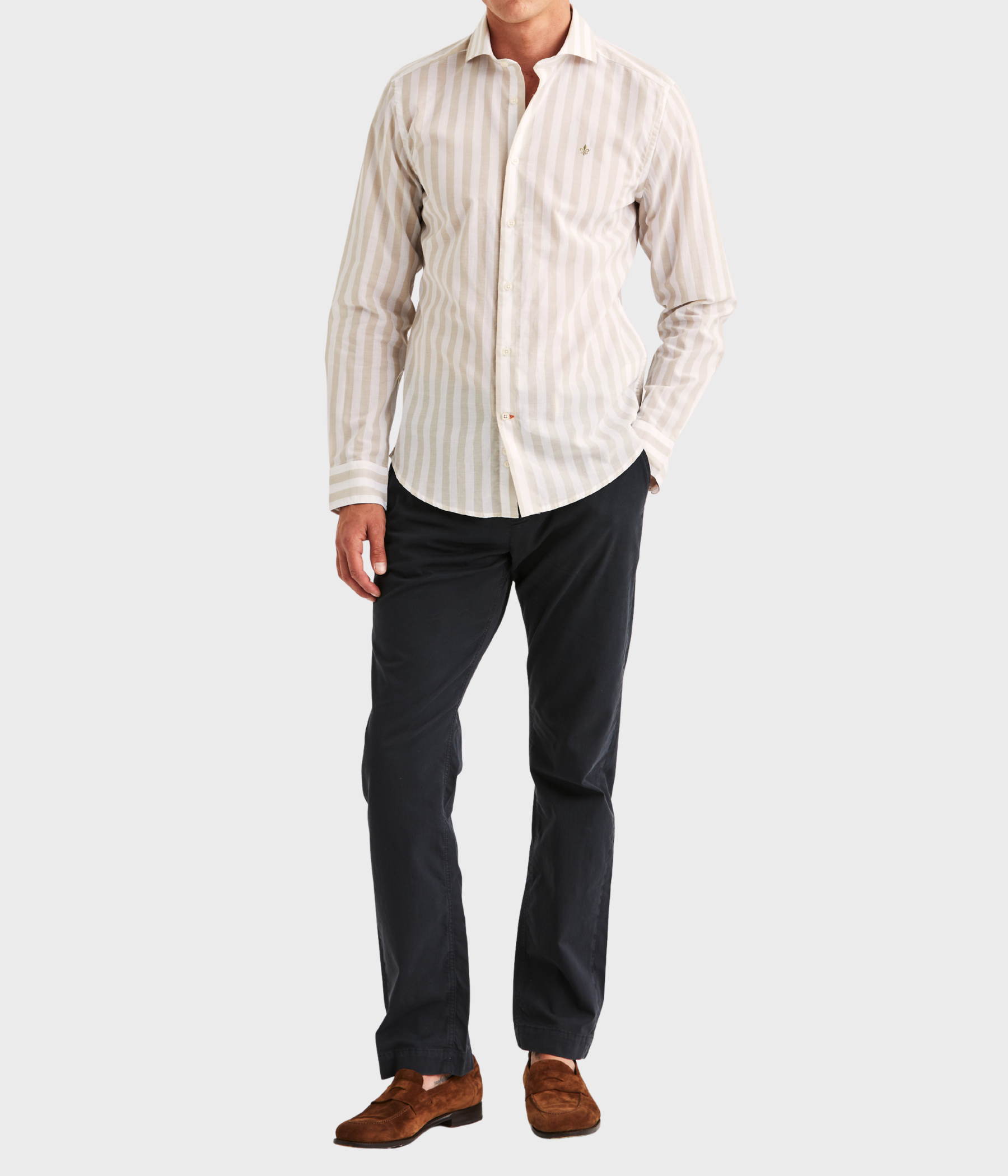 Summer Light Weight Stripe Shirt-Slim Fit (05 Khaki)