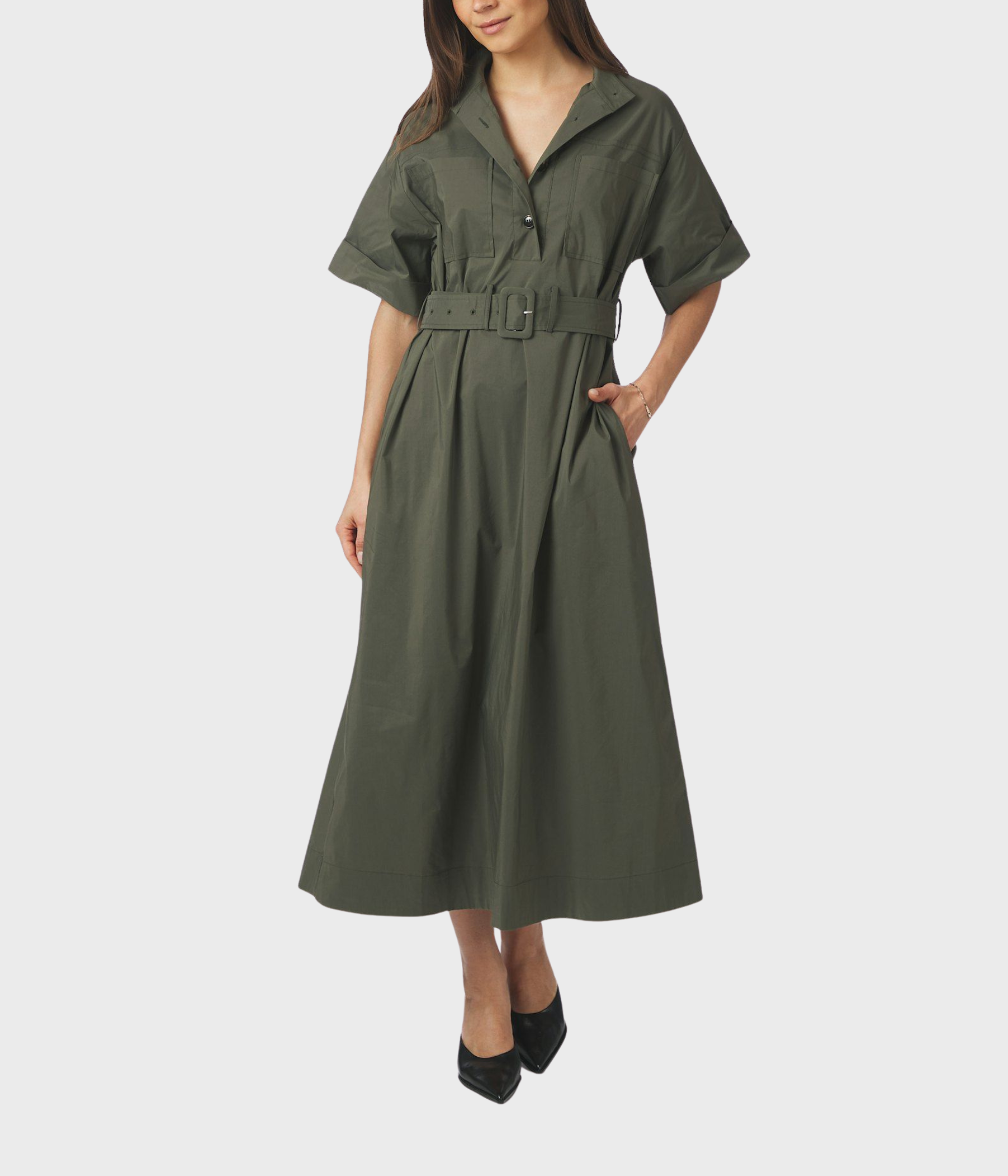 Cina Poplin Dress (Army)
