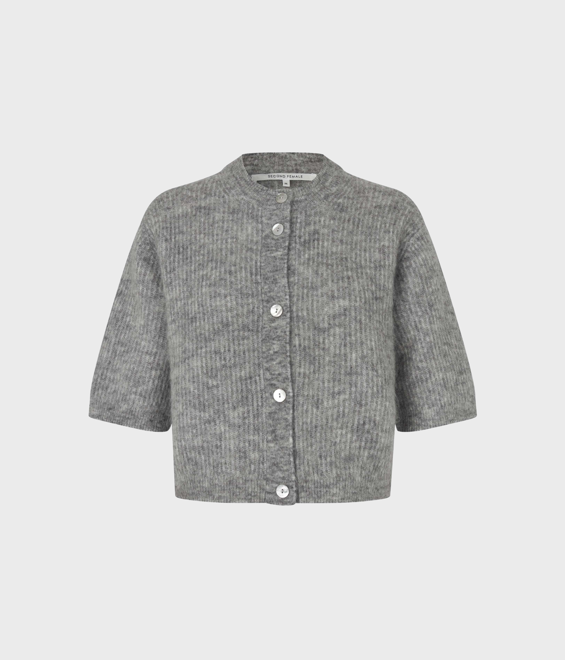 Andrea Knit Rib Cardigan. (Grey Melange)