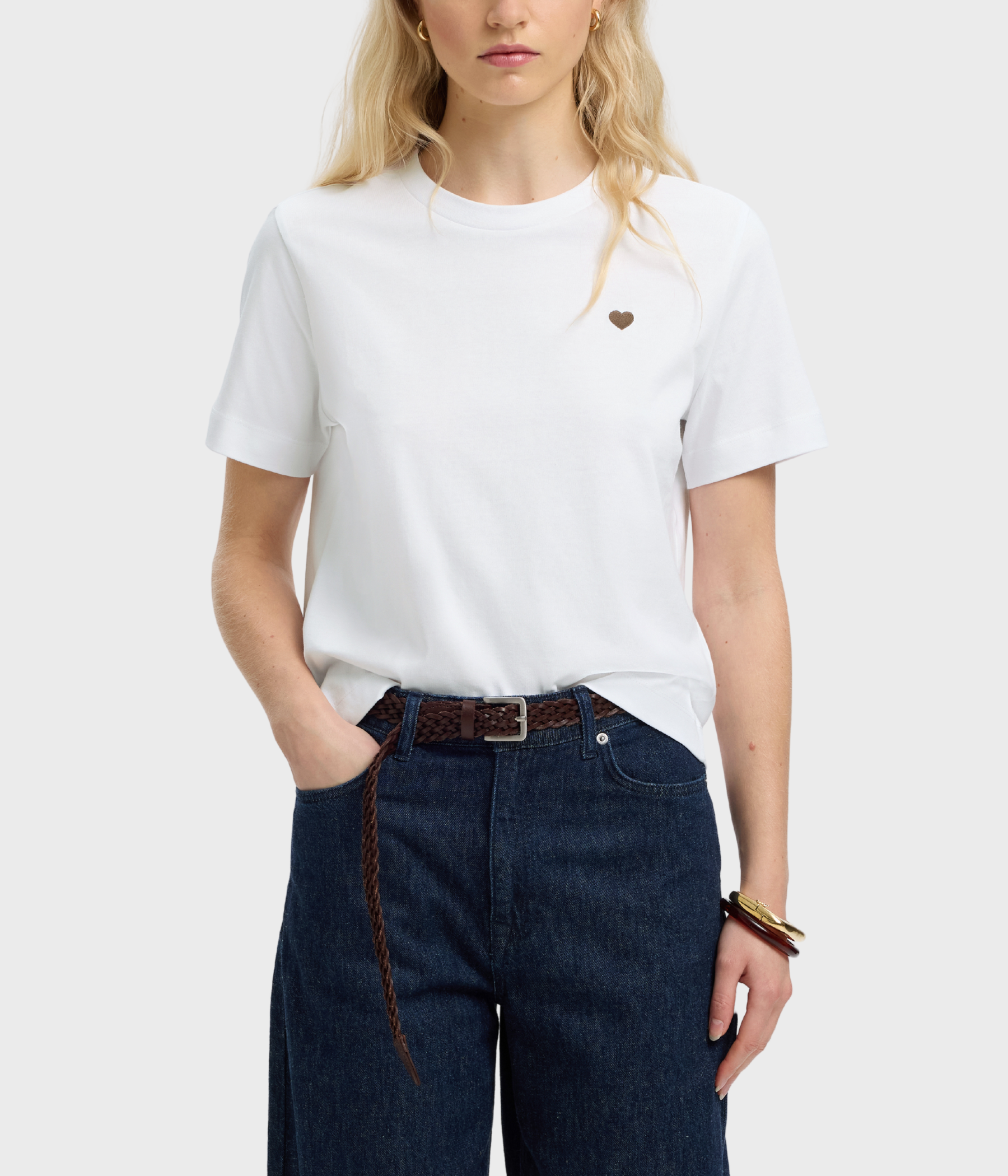 Slfella Ss Emb Boxy Tee Ft. (Bright White_Brown Heart EMB)