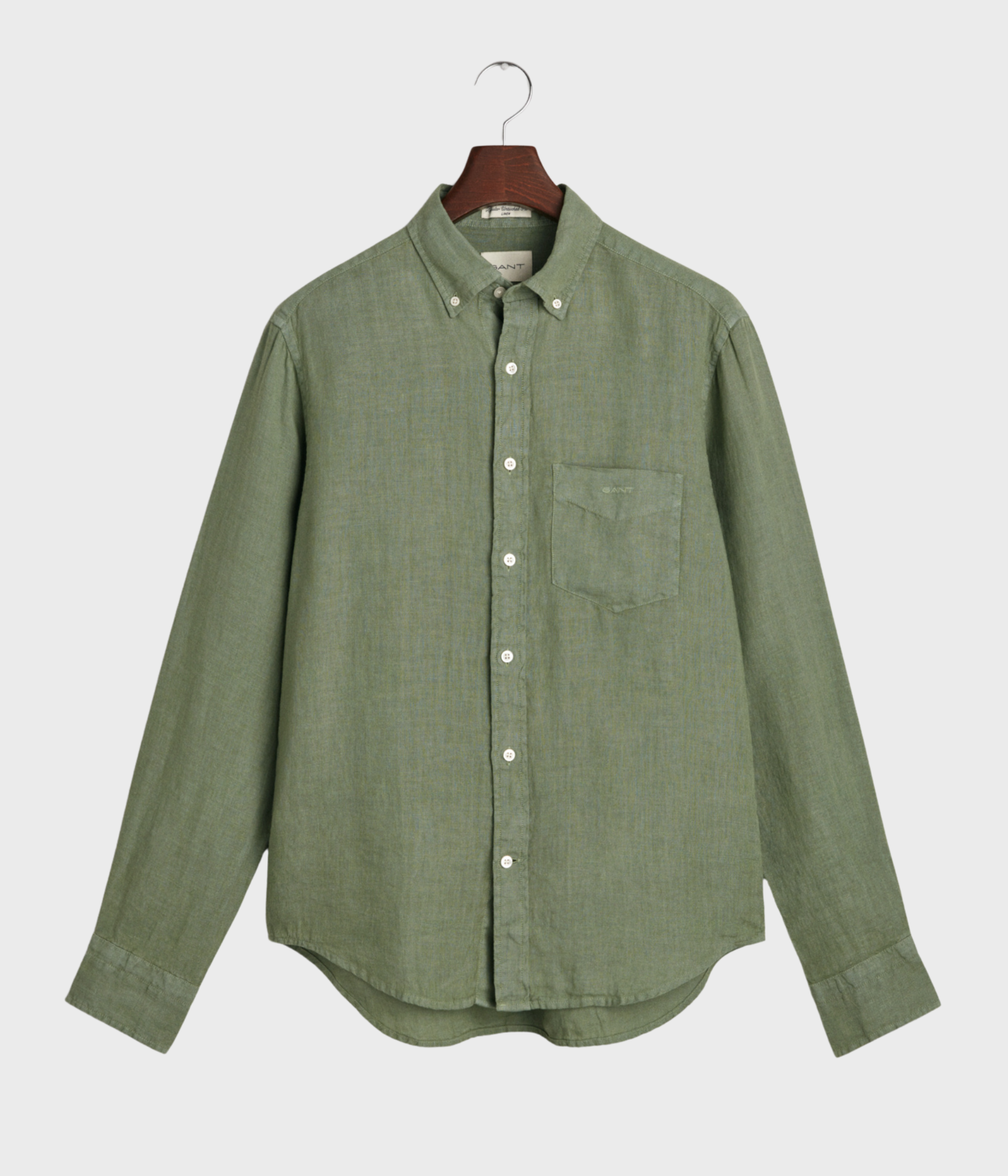 REG GMNT DYED LINEN SHIRT (362 KALAMATA GREEN)