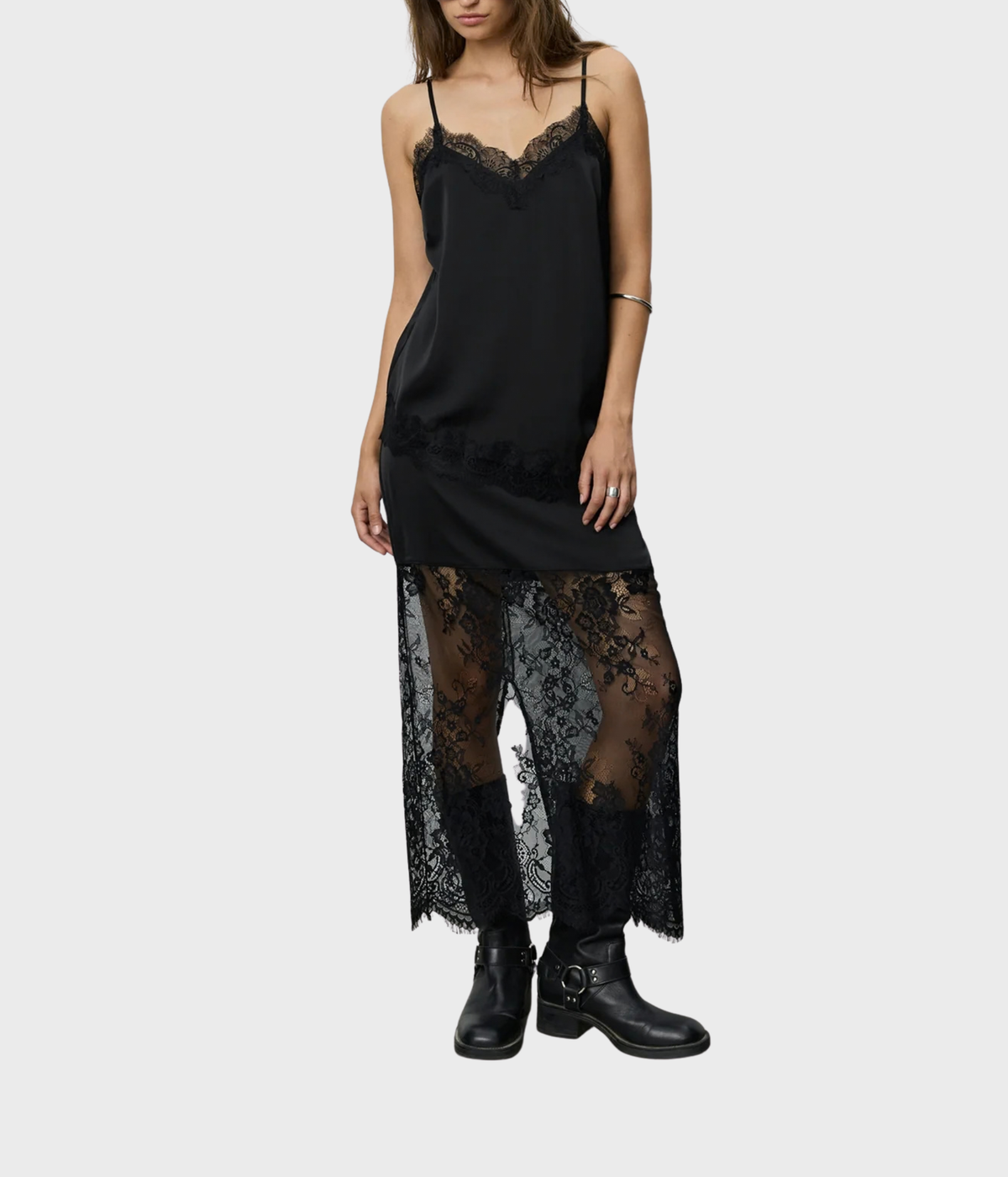 Selenesw Satin Lace Maxi Skirt (1000 black)