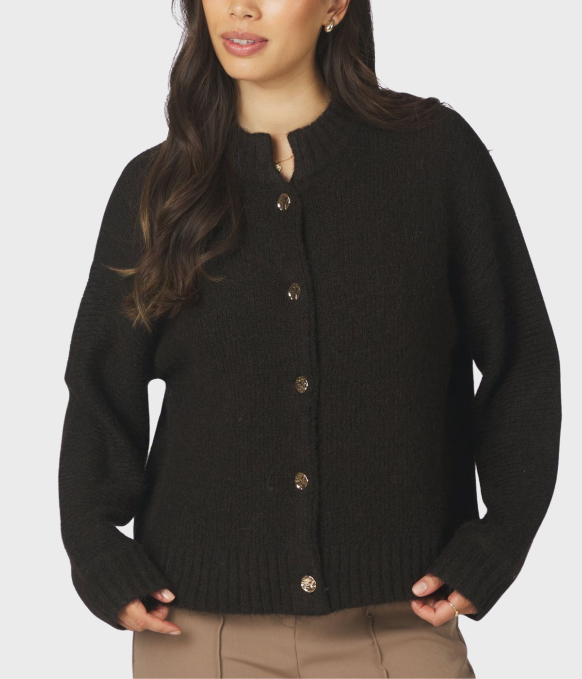 Taura Fluffy Knit Cardigan. (DARK BROWN)
