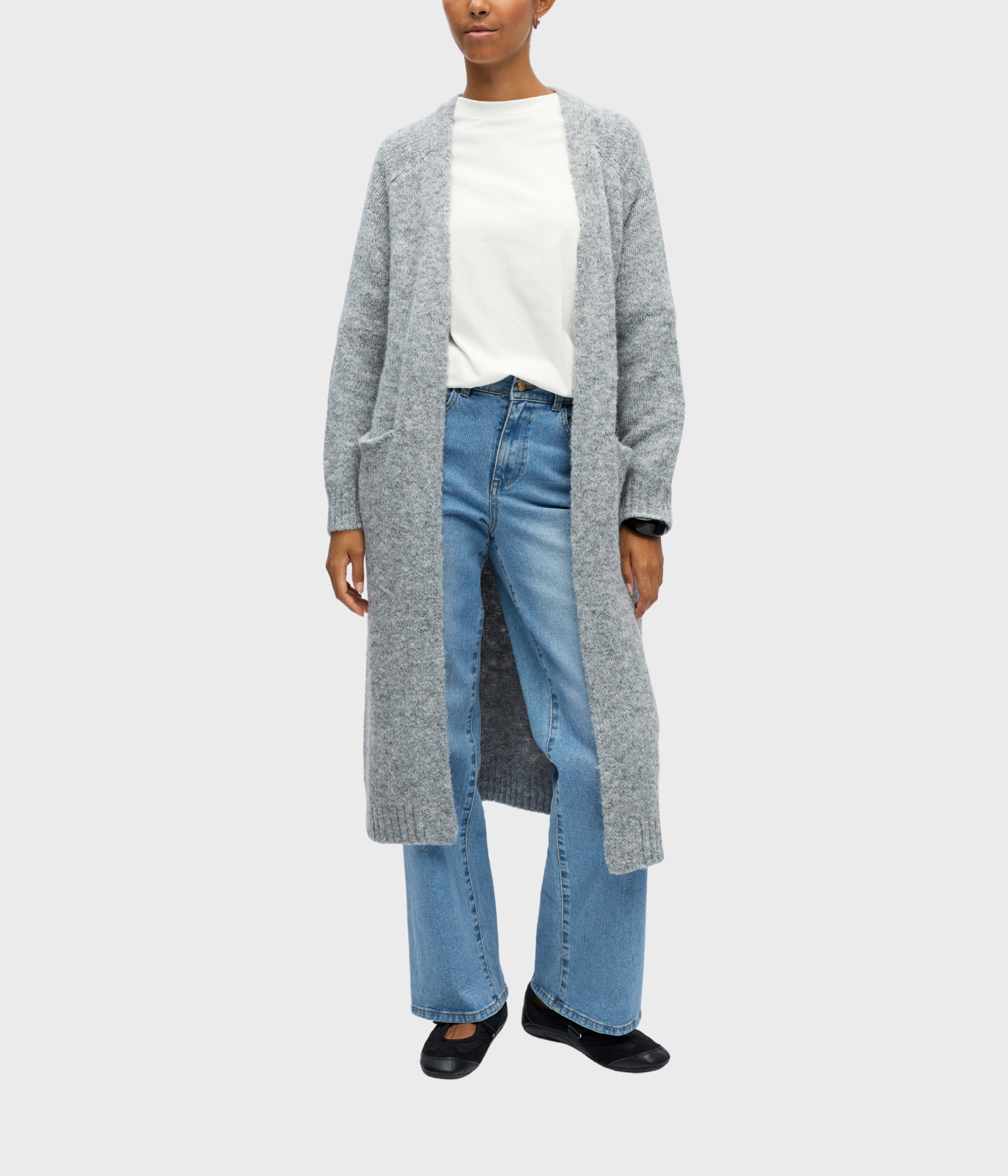 OBJMILU LS LO LONG KNIT CARDIGAN NOOS. (Medium Grey Melange)