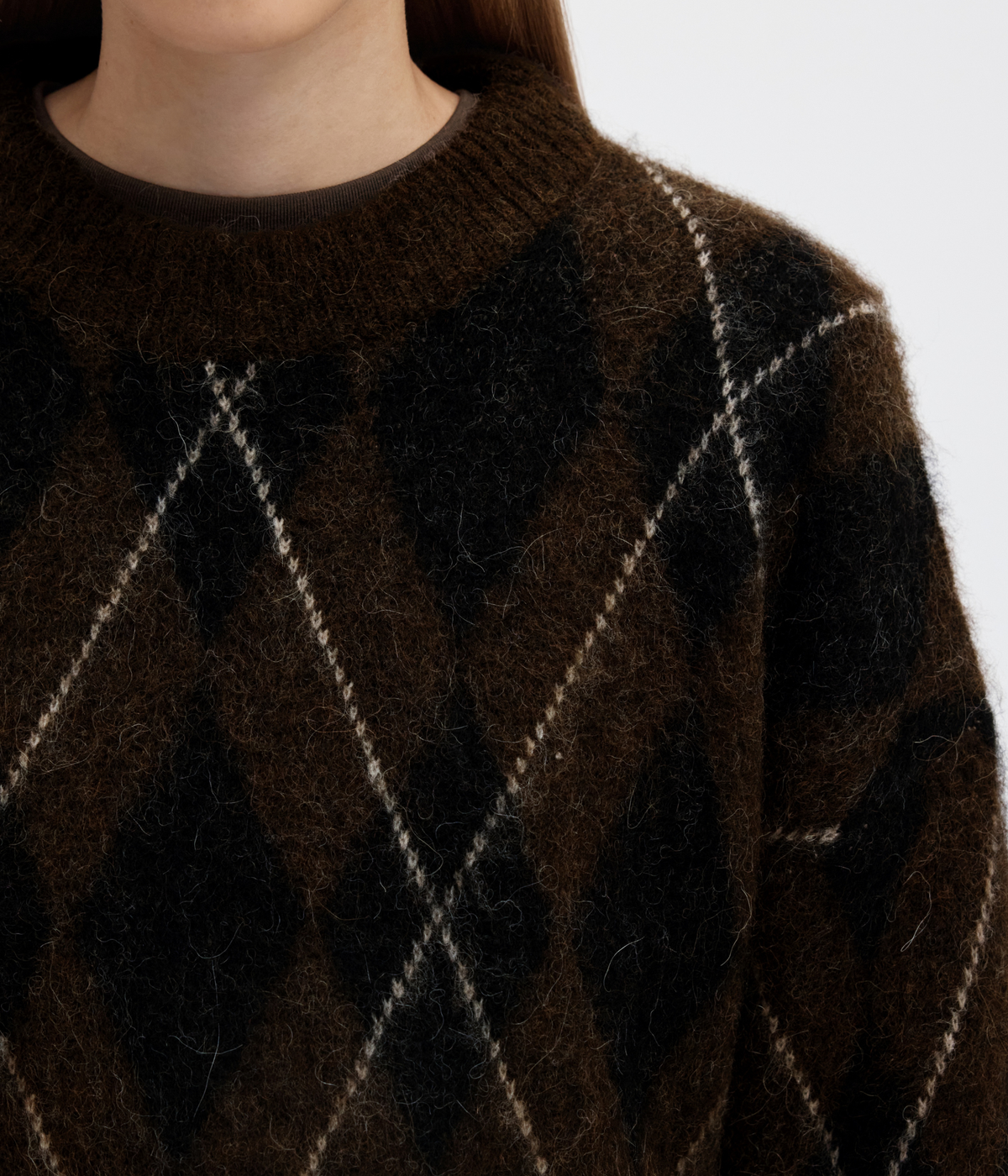 Slwlulu Brushed Argyle Knit O-Neck Noos (Delicioso Detail:Black + Birch)