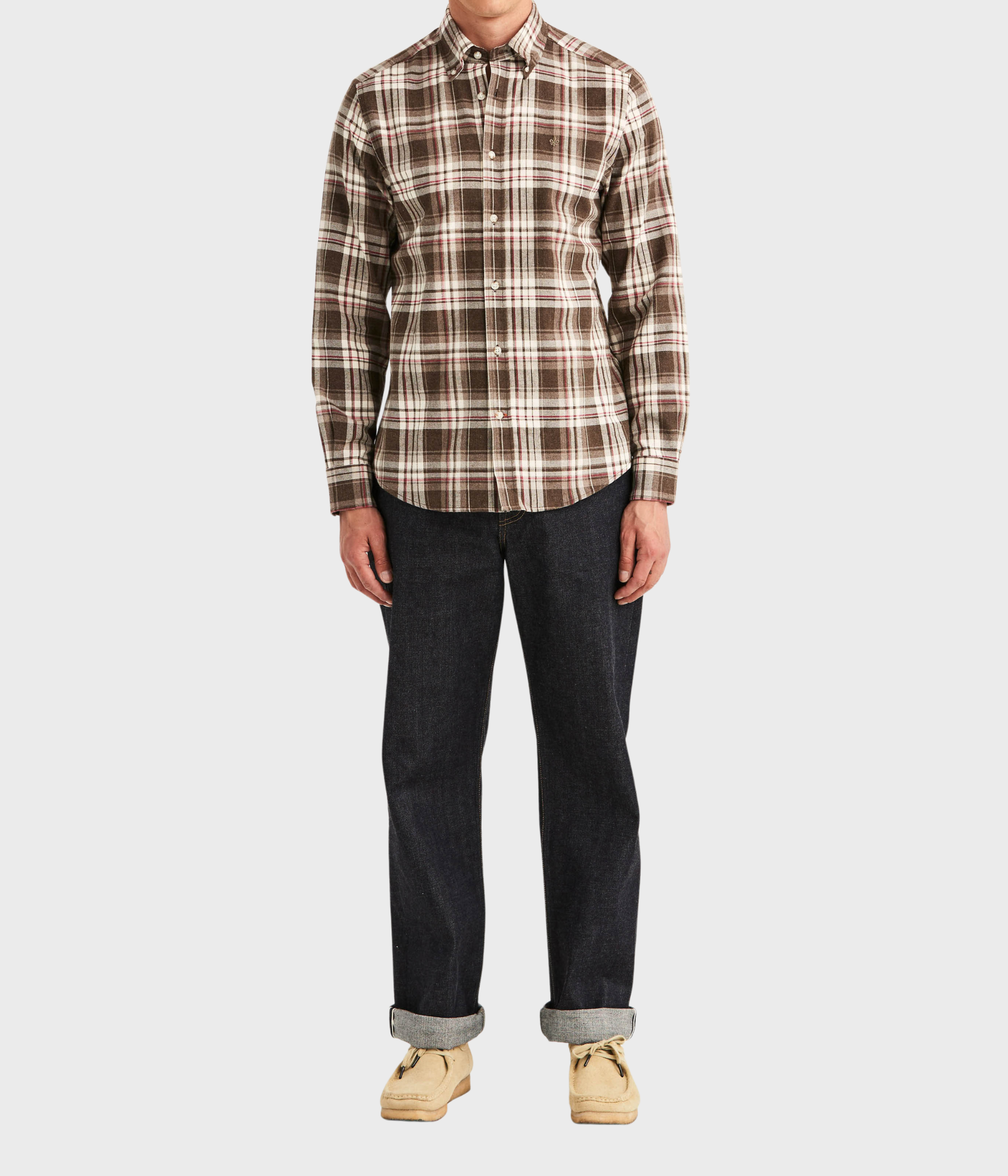 Happy Flannel Check Shirt-Classic Fit (80 Brown)