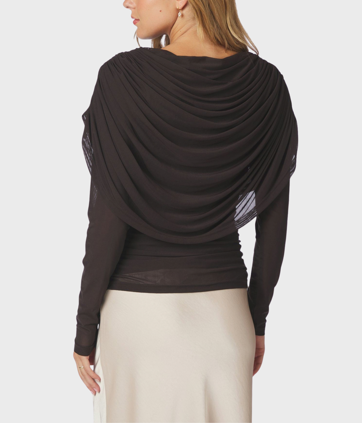 Lottuna Drapy Mesh Blouse (676 DARK BROWN)