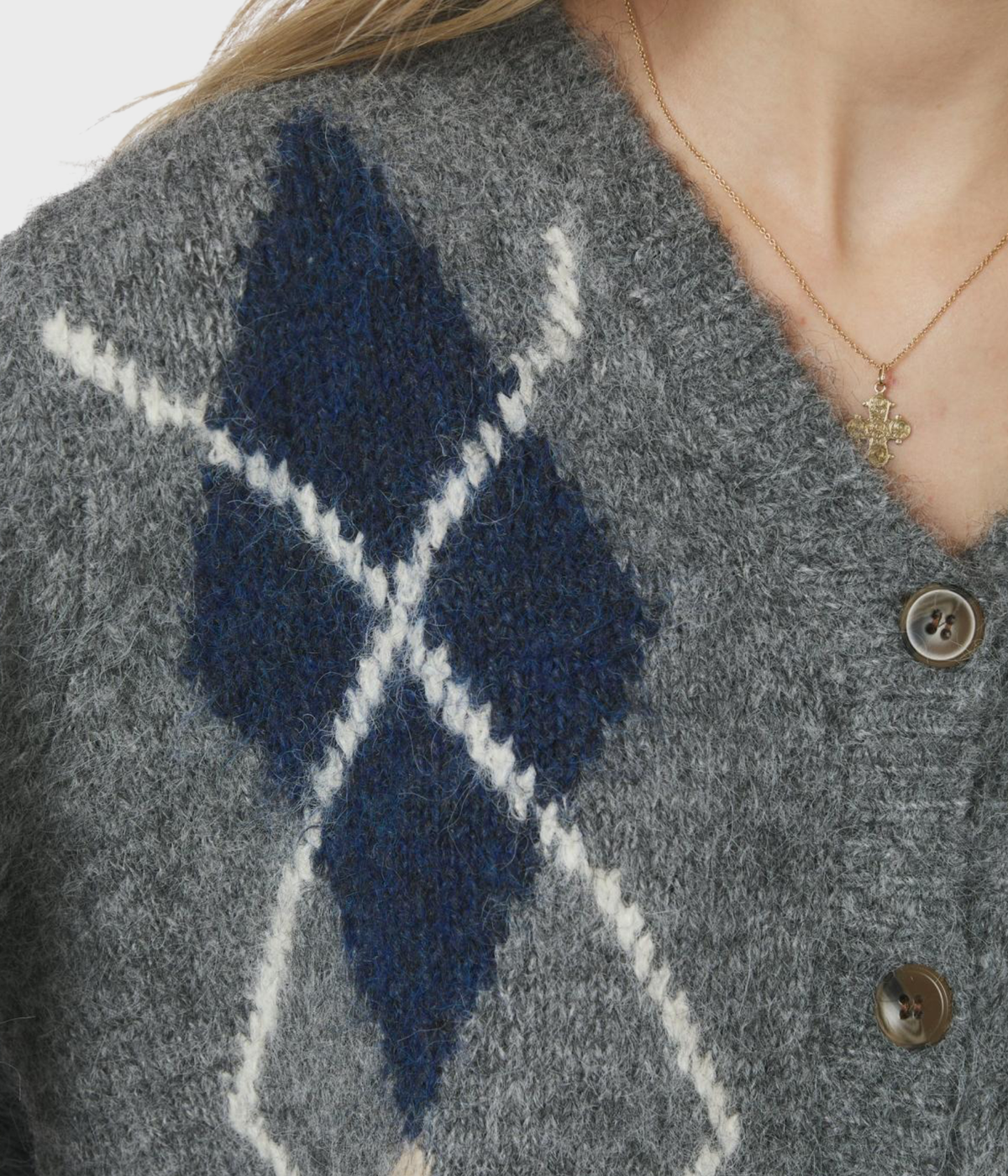 Beleney Small Check Fluff Cardigan (104 Dark Grey)