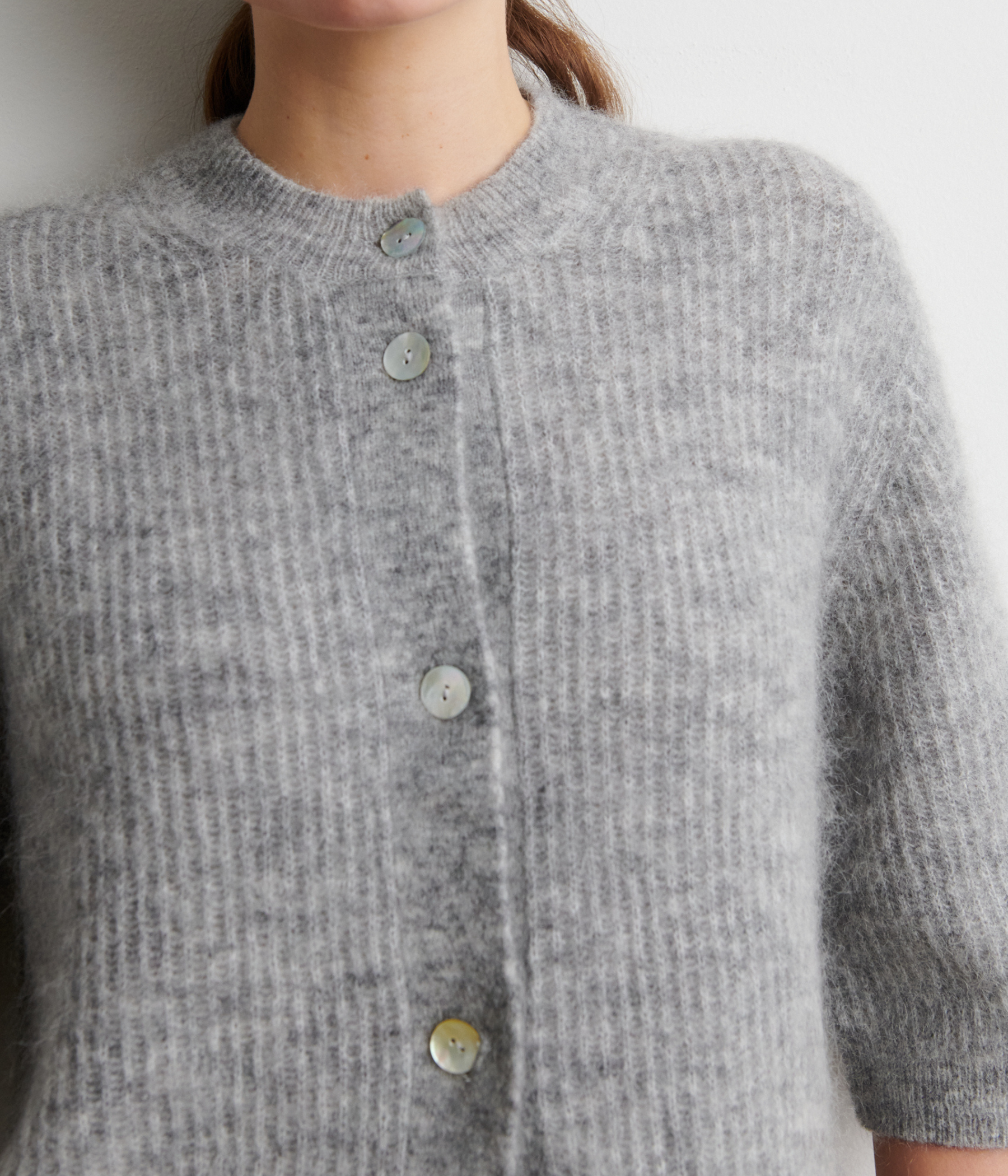 Andrea Knit Rib Cardigan. (Grey Melange)