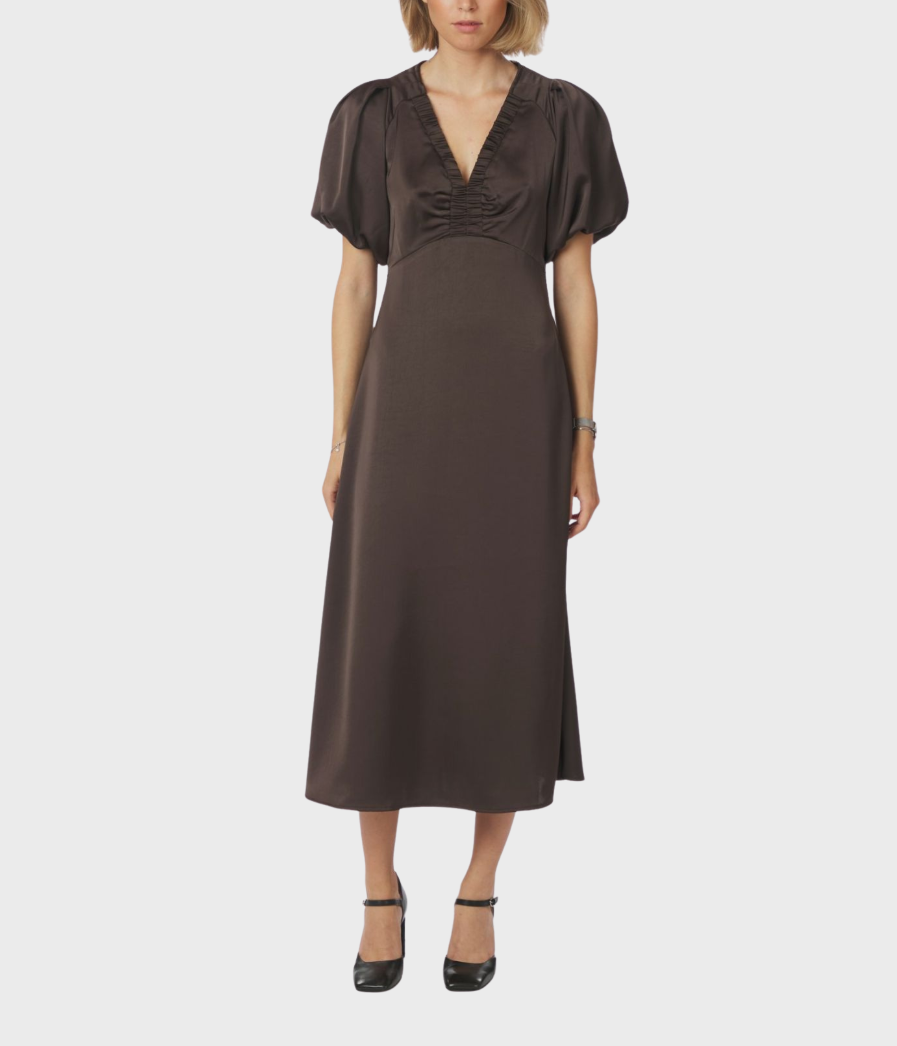Illana Heavy Sateen Dress. (676 DARK BROWN)