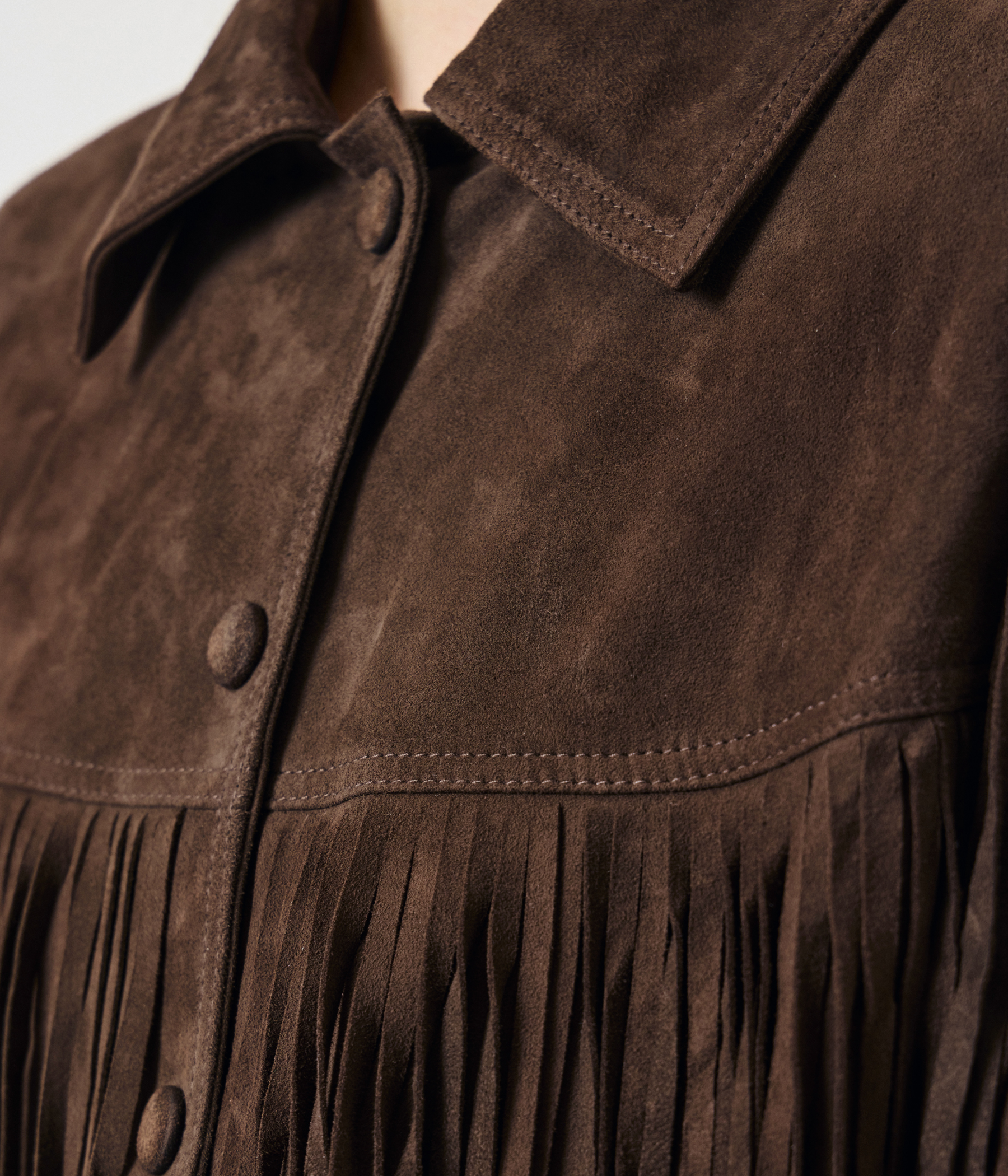 YASHANNAH LS SUEDE LEATHER FRINGE JACKET (Chocolate brown)