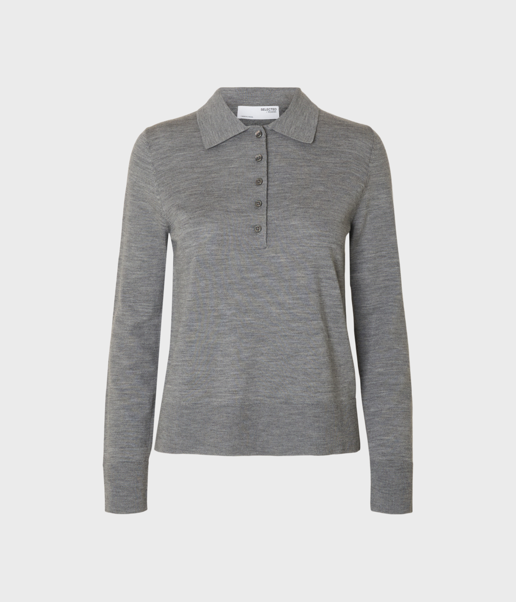 SLFTHEA LS KNIT MERINO COLLAR NECK NOOS (Medium Grey Melange)