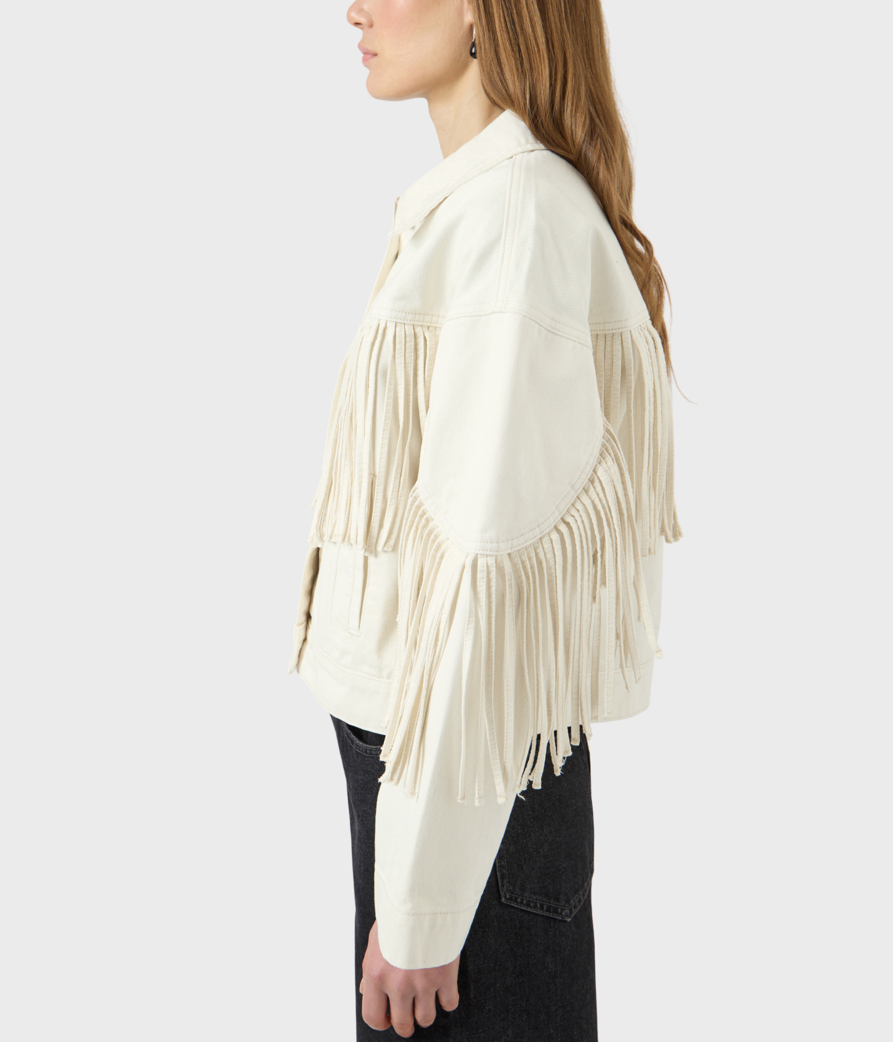 YASAIKO LS DENIM FRINGE JACKET SOLID (Ecru)
