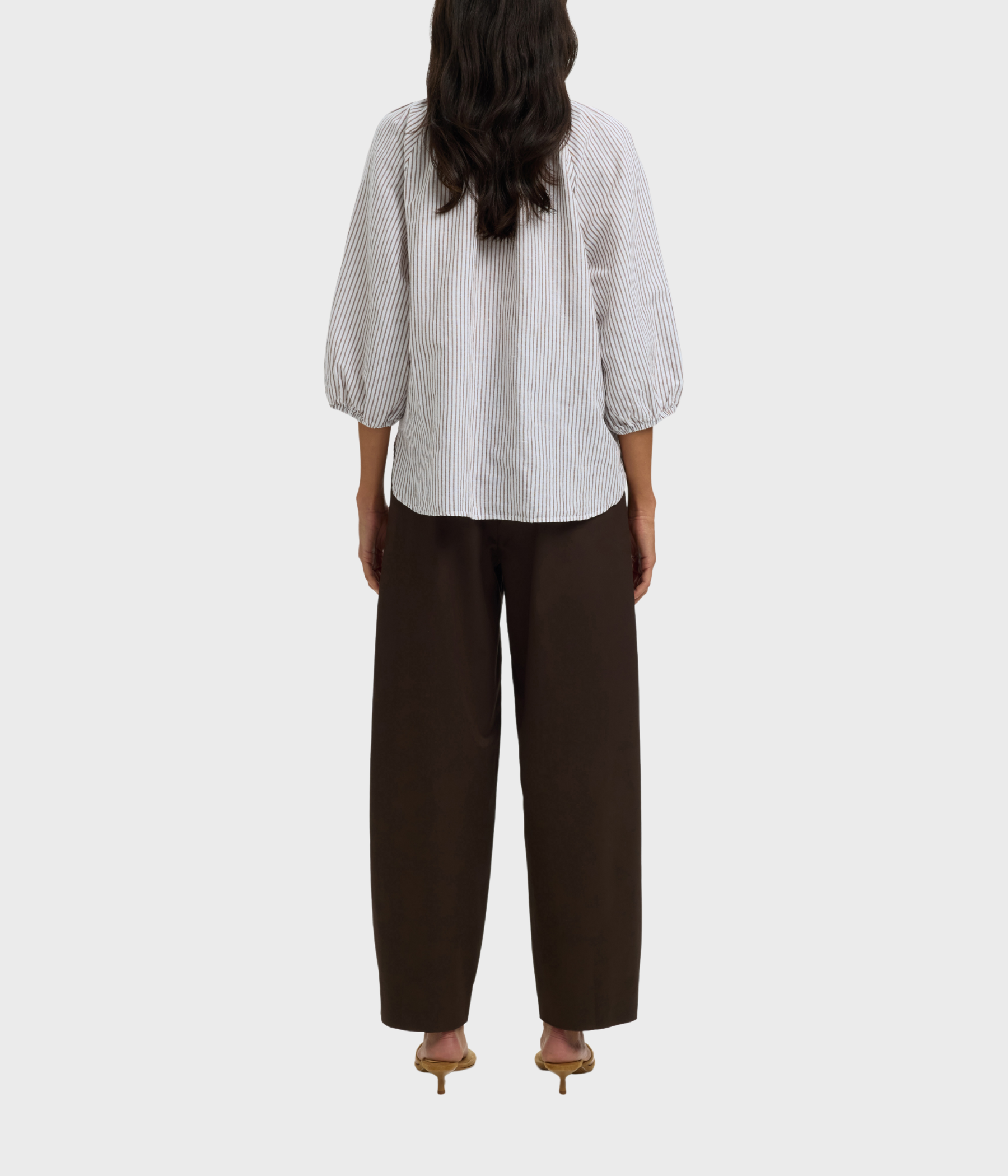 SLFCLEO-ALBERTA LINEN BLEND SHIRT NOOS (Bright White Stripes:CHOCOLATE CHIP) - D.O. Design Only