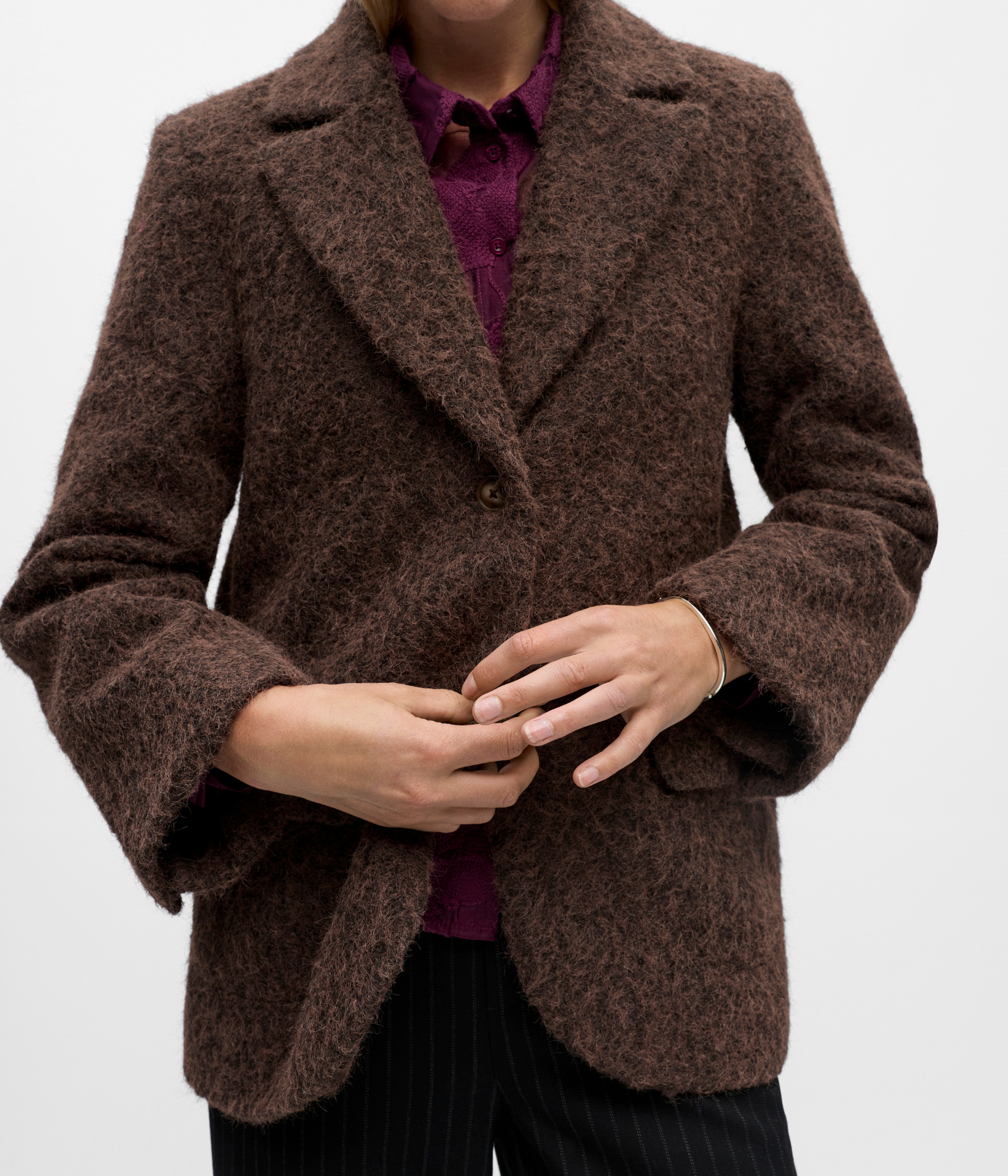 OBJCELINA L/S LO JACKET 140 (Seal Brown Detail:Black melange)