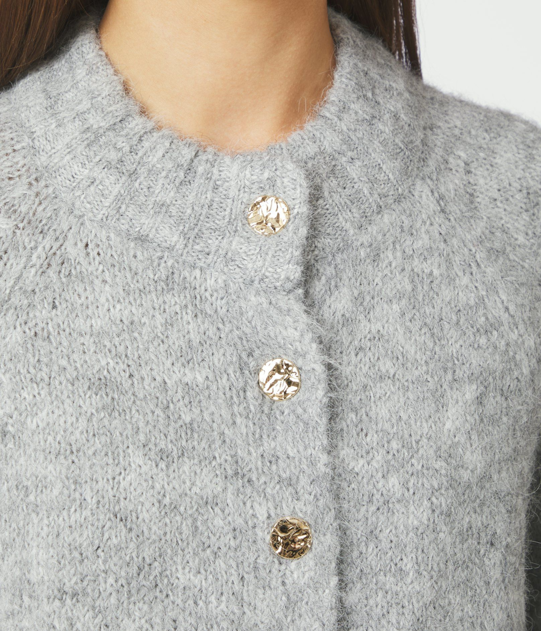 Benuta Fluffy Knit Cardigan. (Grey Melange)