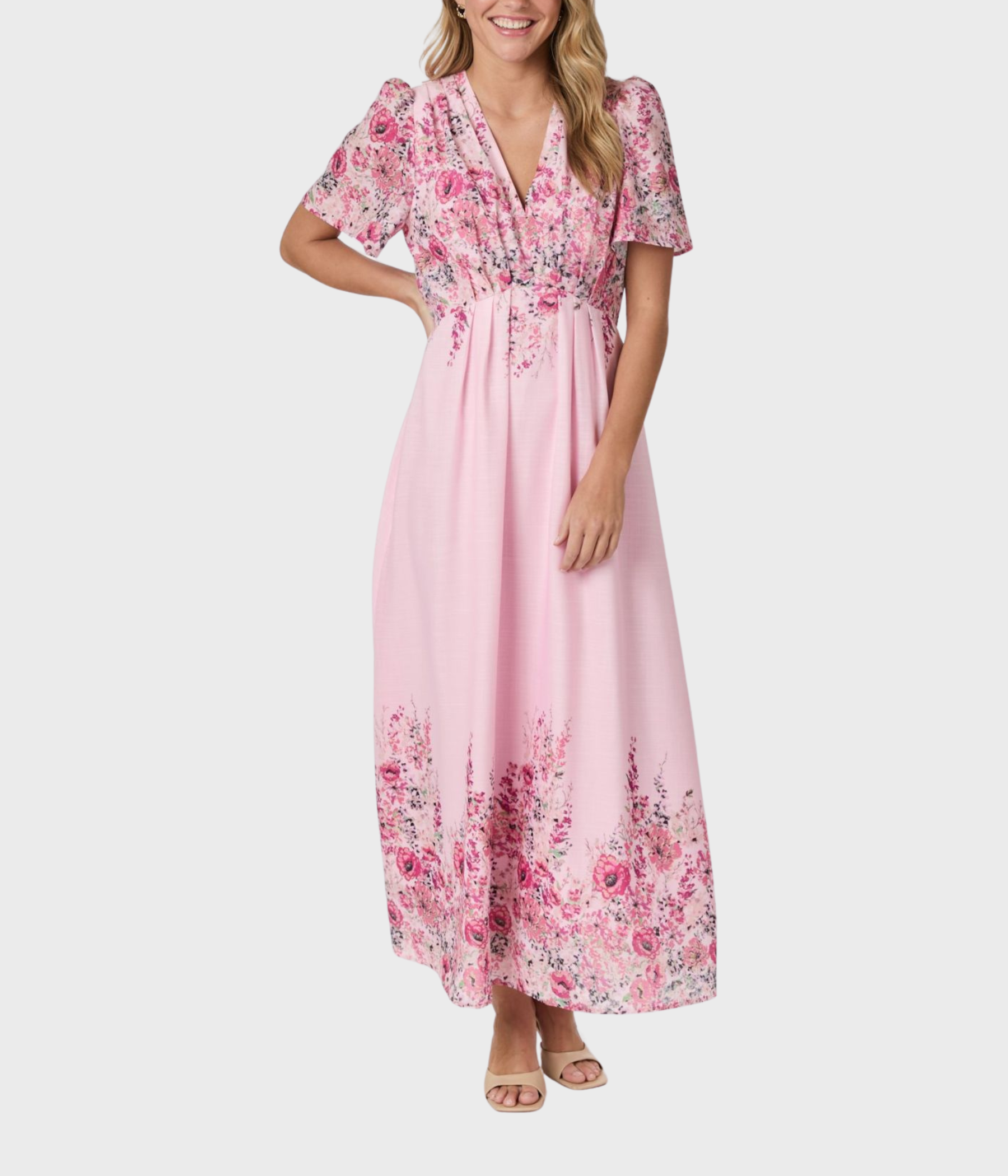 Serna Flower Print Dress (754 Light pink)