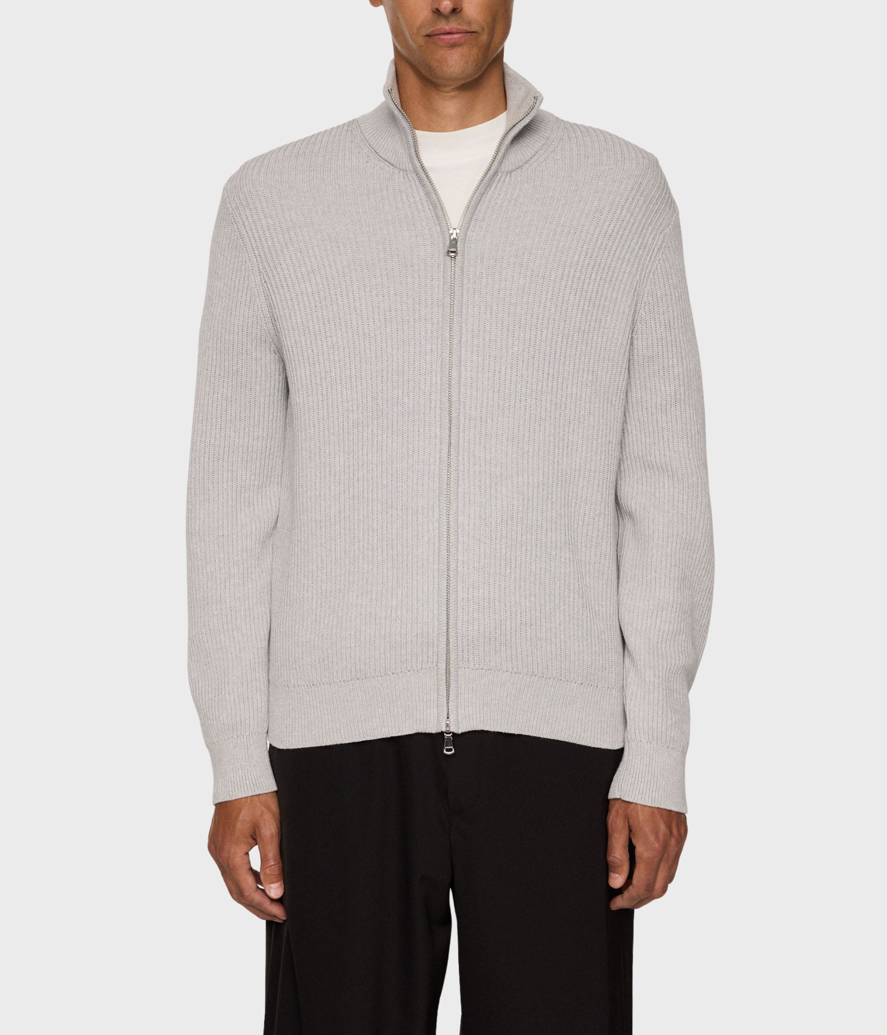 Alexis Full Zip Cardigan. (U199 Light Grey Melange)