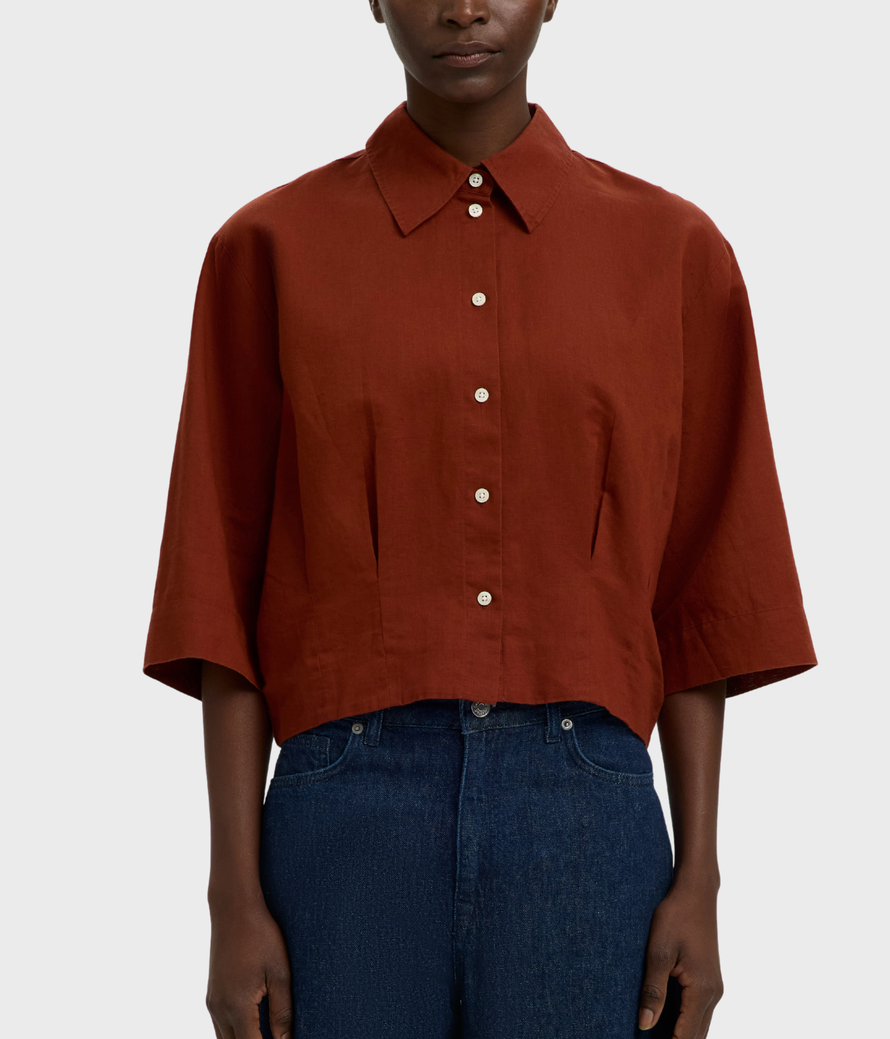 Slfcleo Regular 3/4 Cropped Shirt B (Cherry Mahogany)