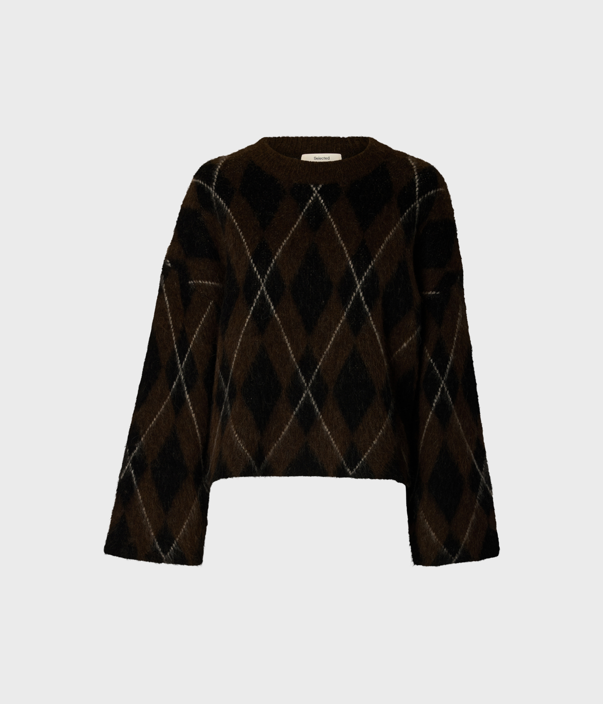 Slwlulu Brushed Argyle Knit O-Neck Noos (Delicioso Detail:Black + Birch)