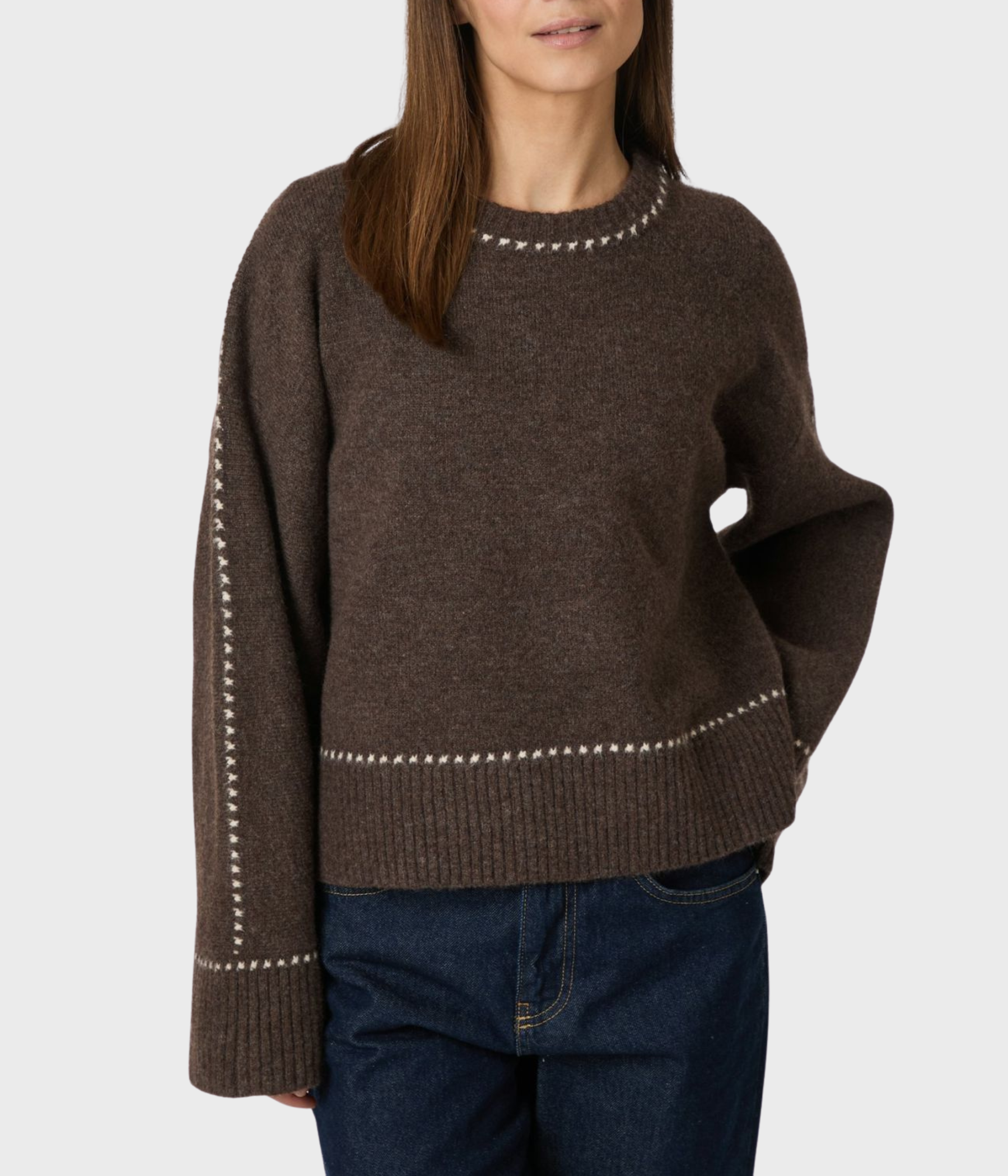 Roeme Knit Stitch Blouse (205 Brown Melange)